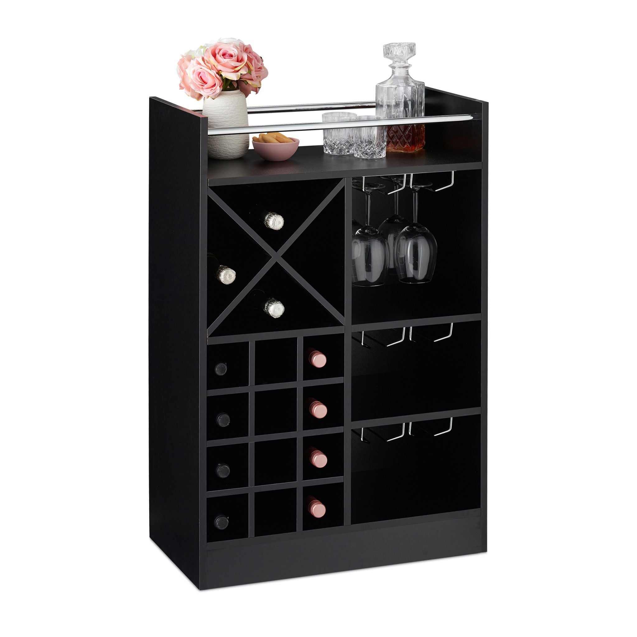 Grosses Weinregal mit Weinglashalter Schwarz-Silber von Relaxdays