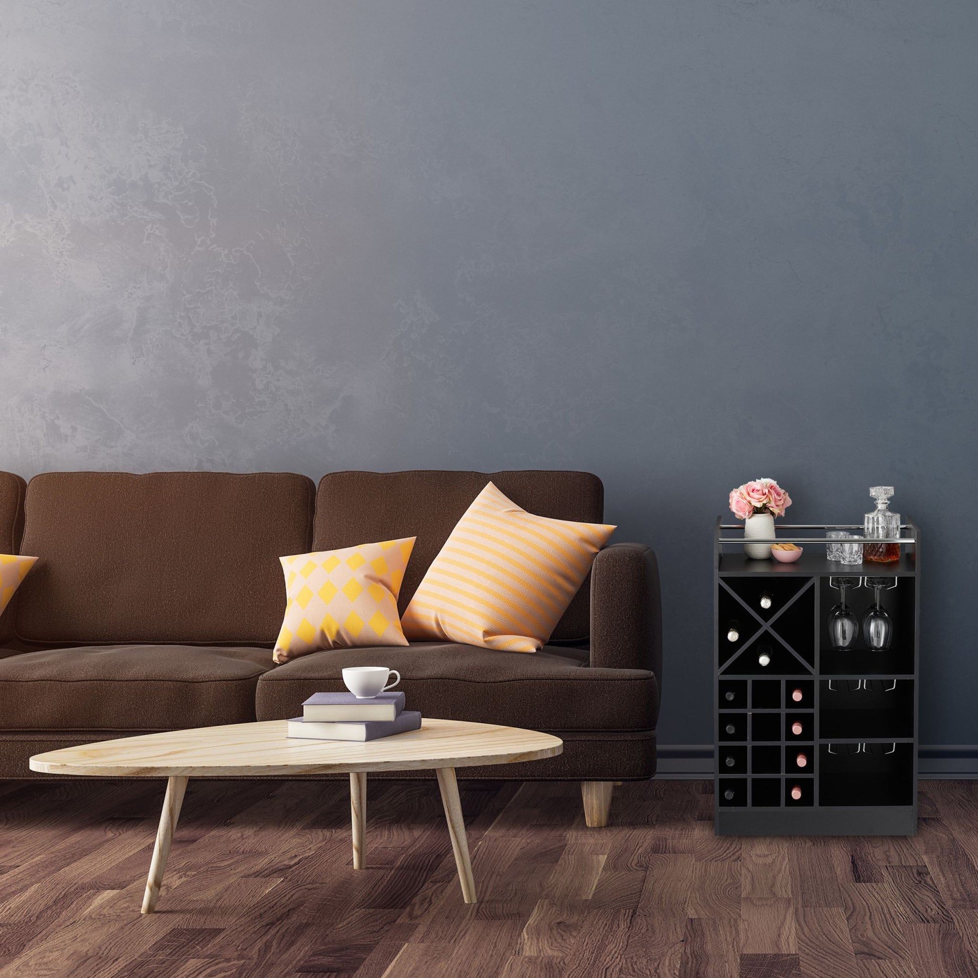 Grosses Weinregal mit Weinglashalter Schwarz-Silber von Relaxdays