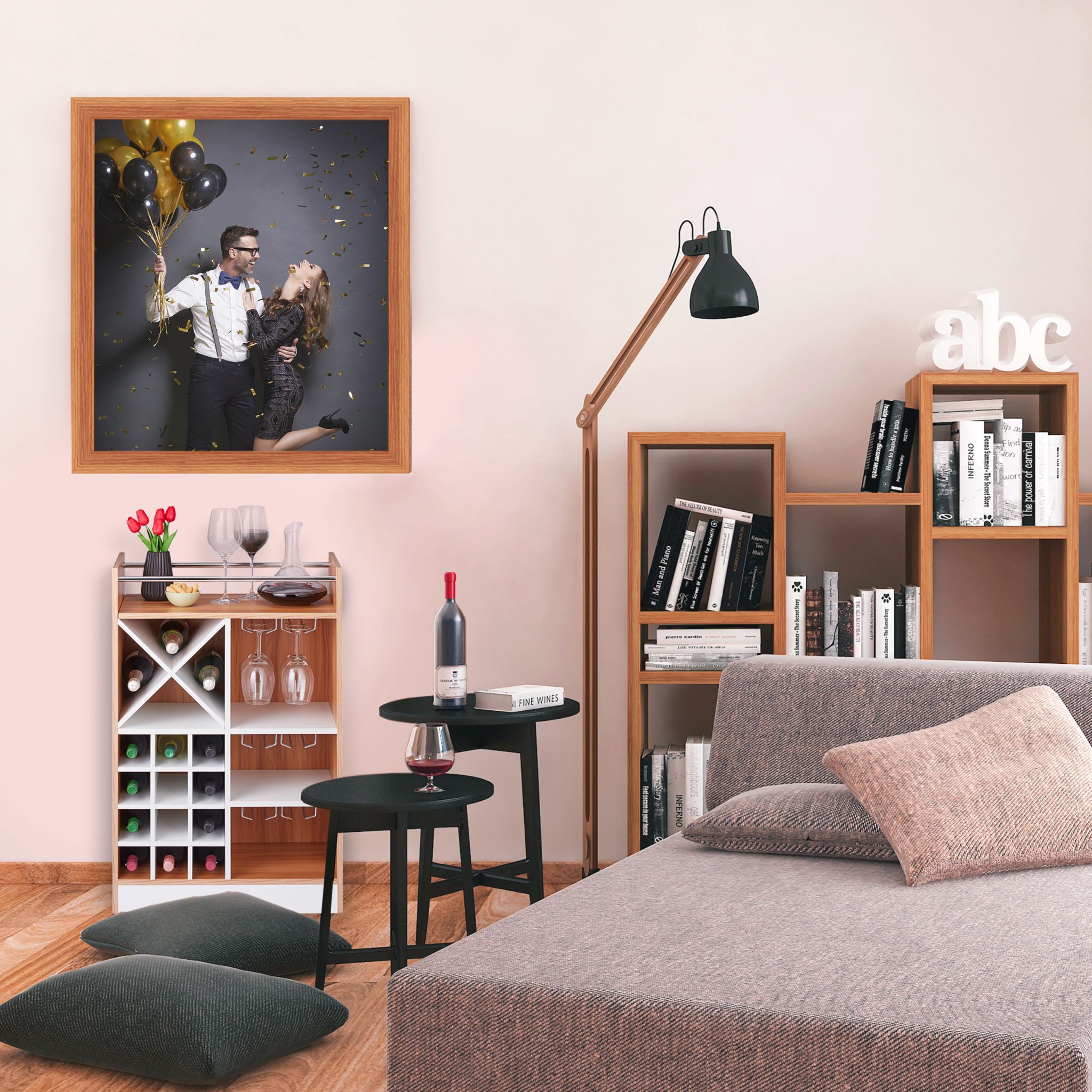 Grosses Weinregal mit Weinglashalter Schwarz-Silber von Relaxdays