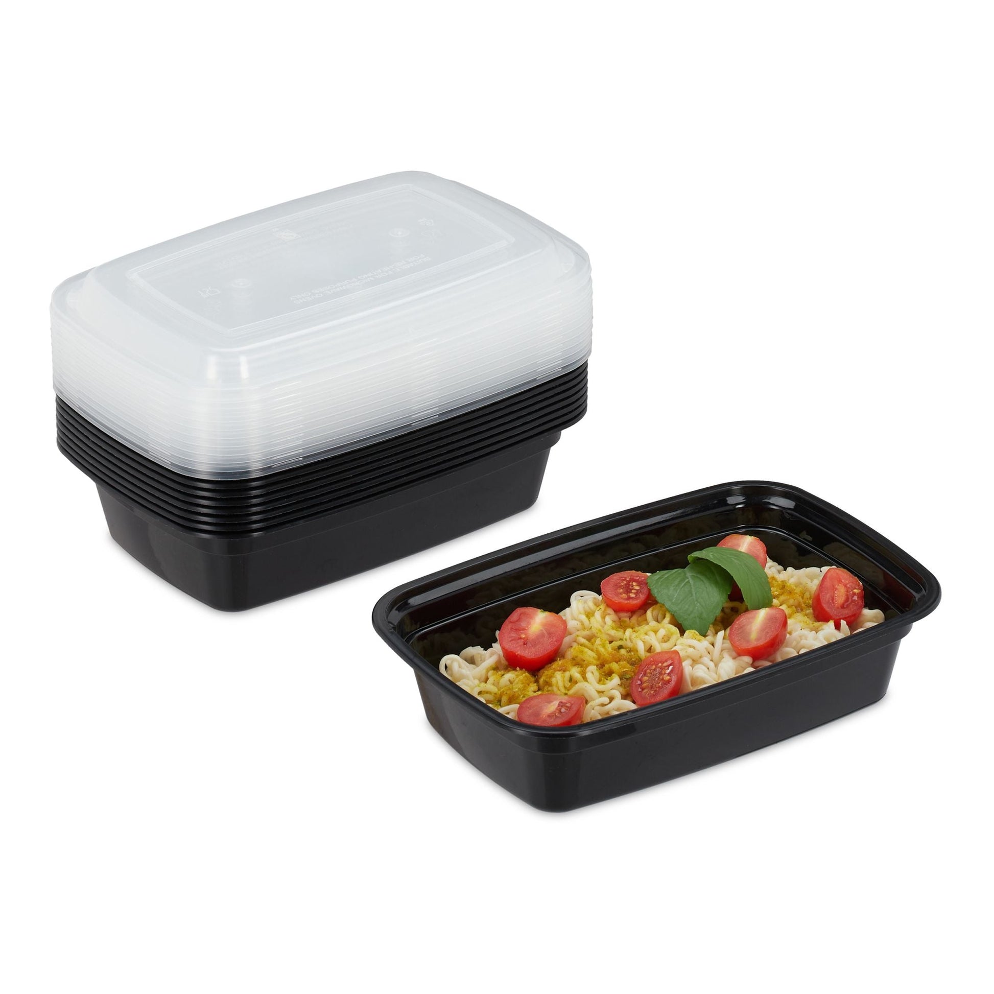 Meal Prep Boxen 1 Fach 10er-Set Schwarz-Transparent von Relaxdays