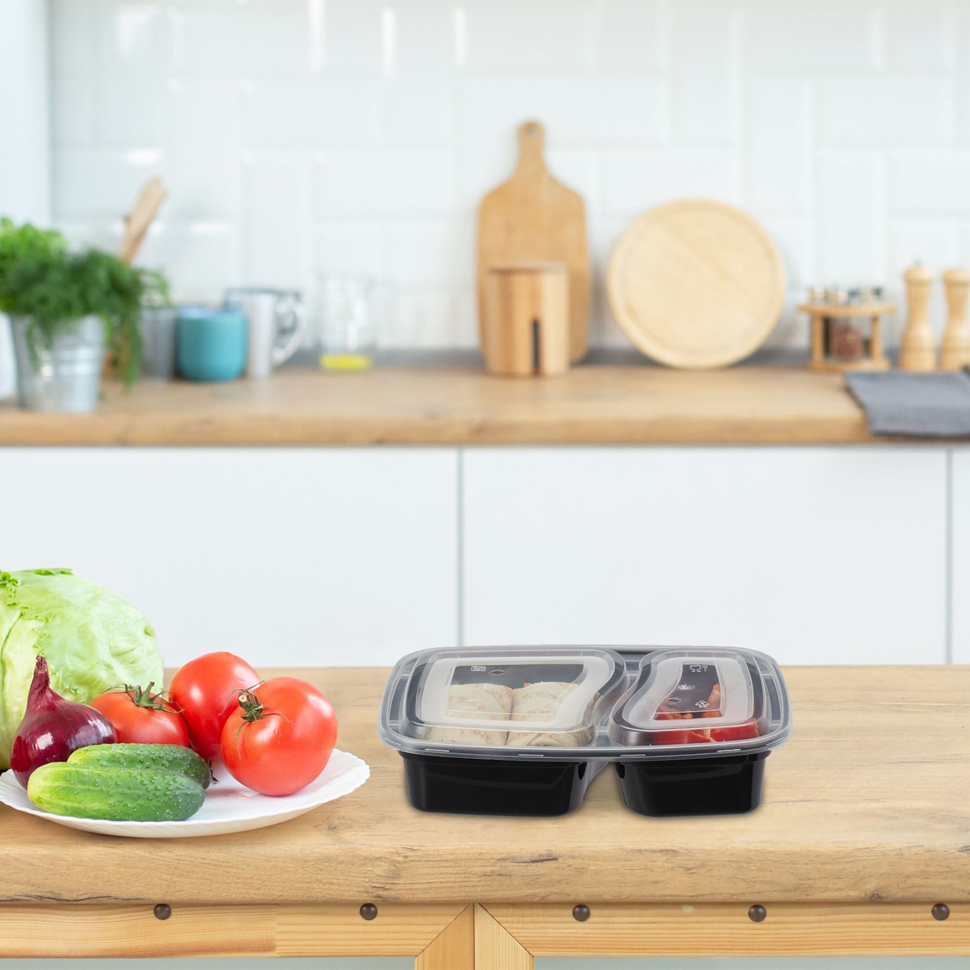 Meal Prep Boxen 2 Fächer 10er-Set Schwarz-Transparent von Relaxdays