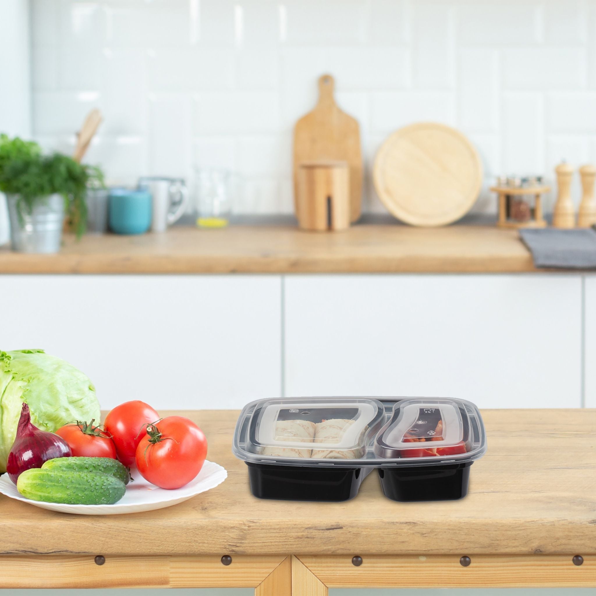 Meal Prep Boxen 2 Fächer 10er-Set Schwarz-Transparent von guteszeug.ch