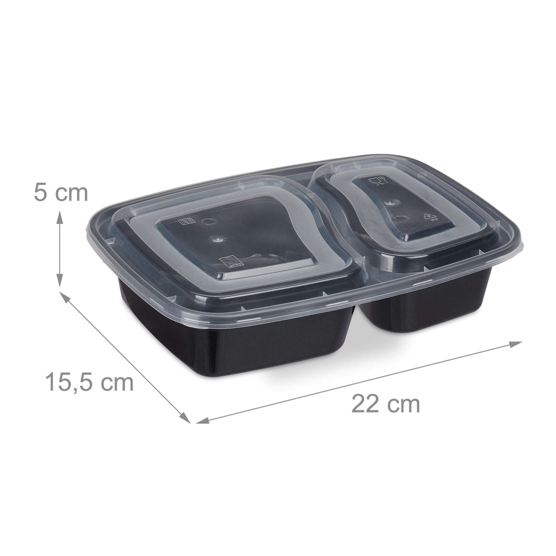 Meal Prep Boxen 2 Fächer 10er-Set Schwarz-Transparent von Relaxdays