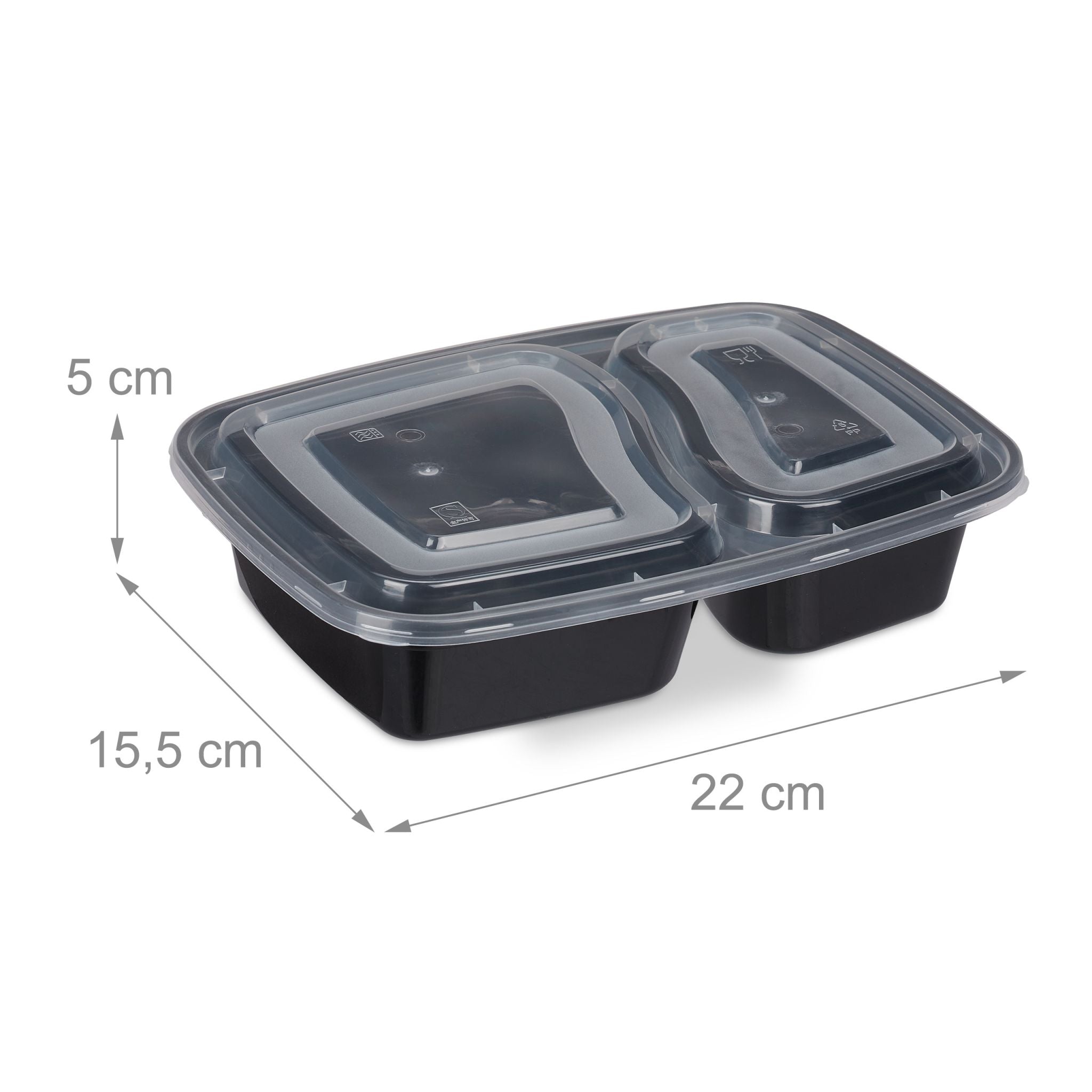 Meal Prep Boxen 2 Fächer 10er-Set Schwarz-Transparent von Relaxdays