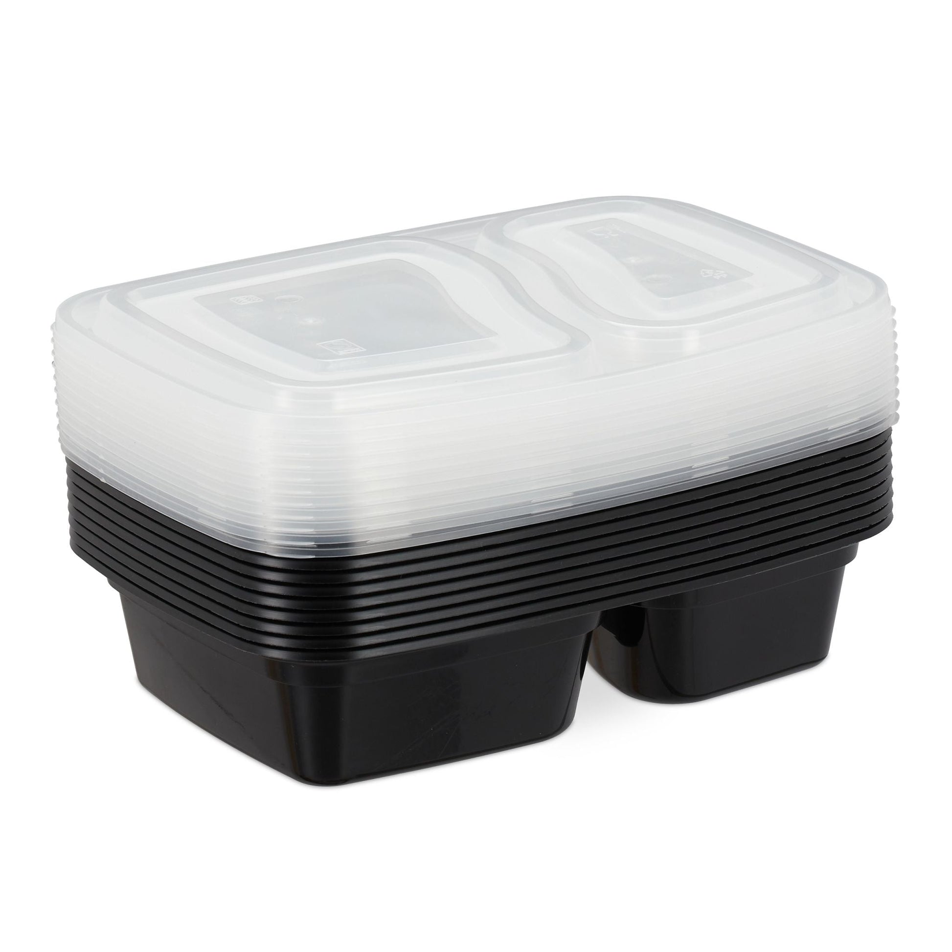 Meal Prep Boxen 2 Fächer 10er-Set Schwarz-Transparent von Relaxdays