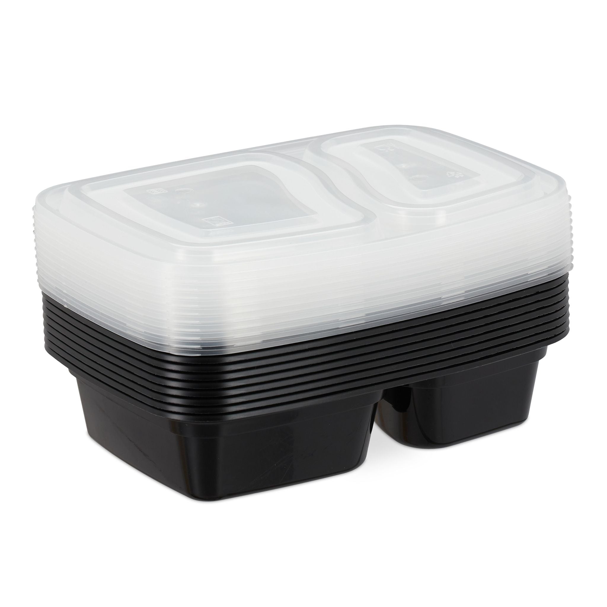 Meal Prep Boxen 2 Fächer 10er-Set Schwarz-Transparent von Relaxdays