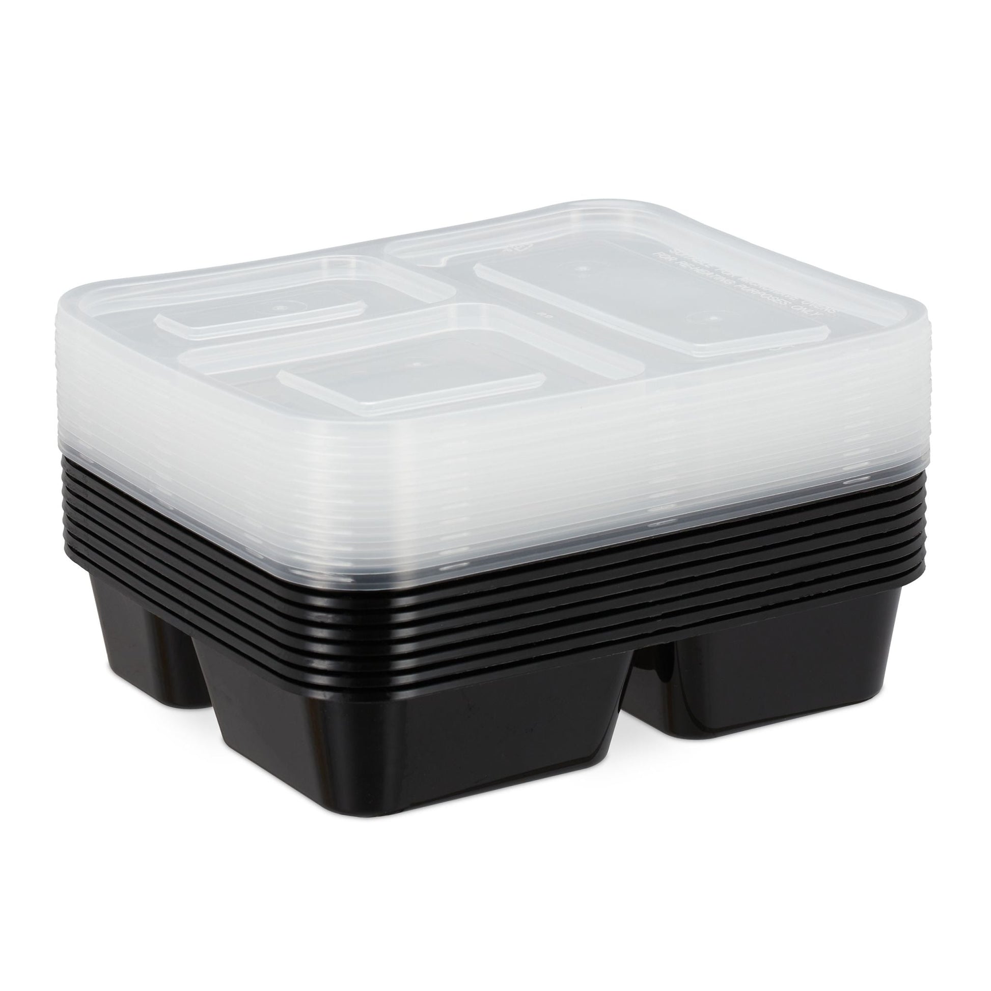 Meal Prep Boxen 3 Fächer 10er-Set Schwarz-Transparent von Relaxdays