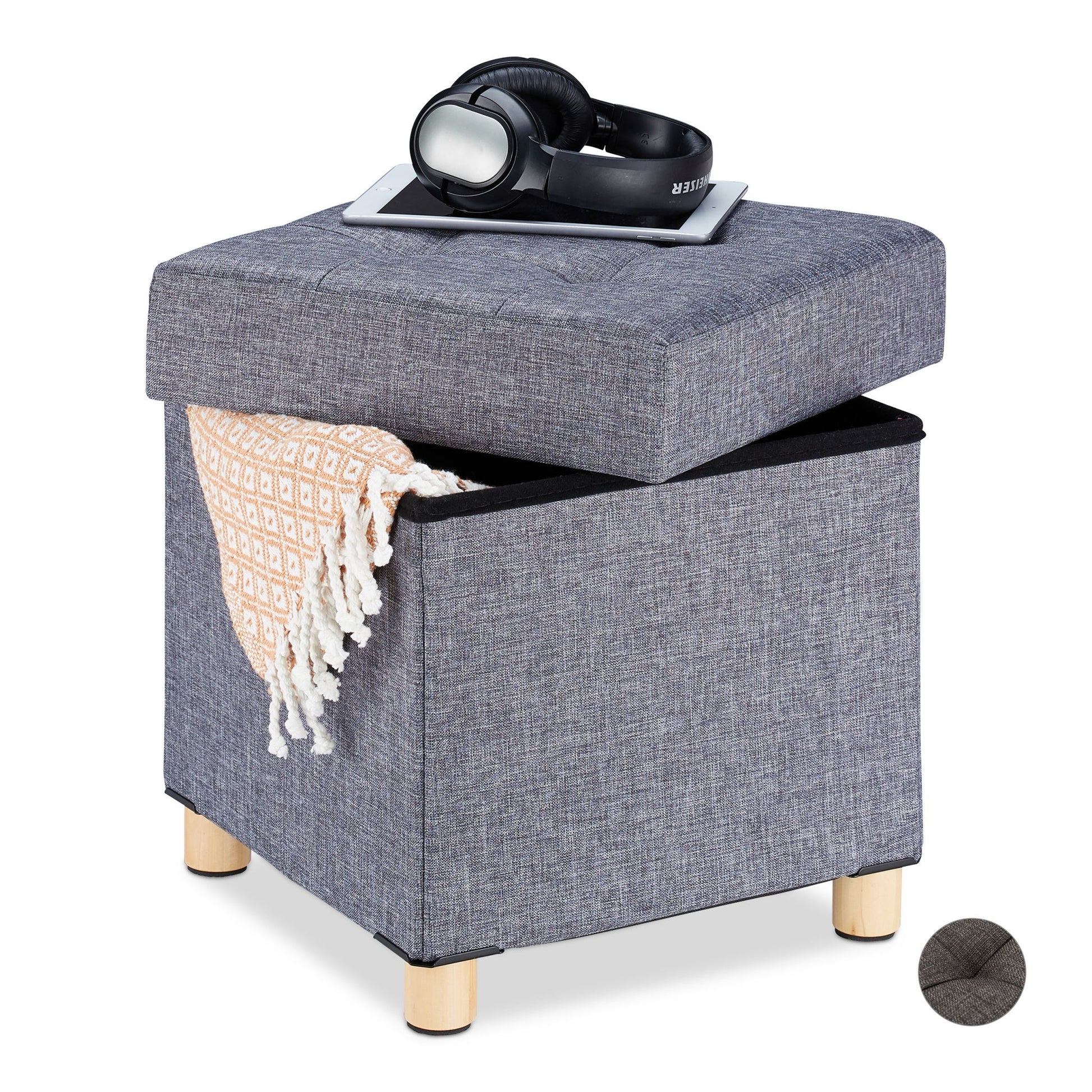 Sitzhocker mit Stauraum Hellbraun-Grau von Relaxdays