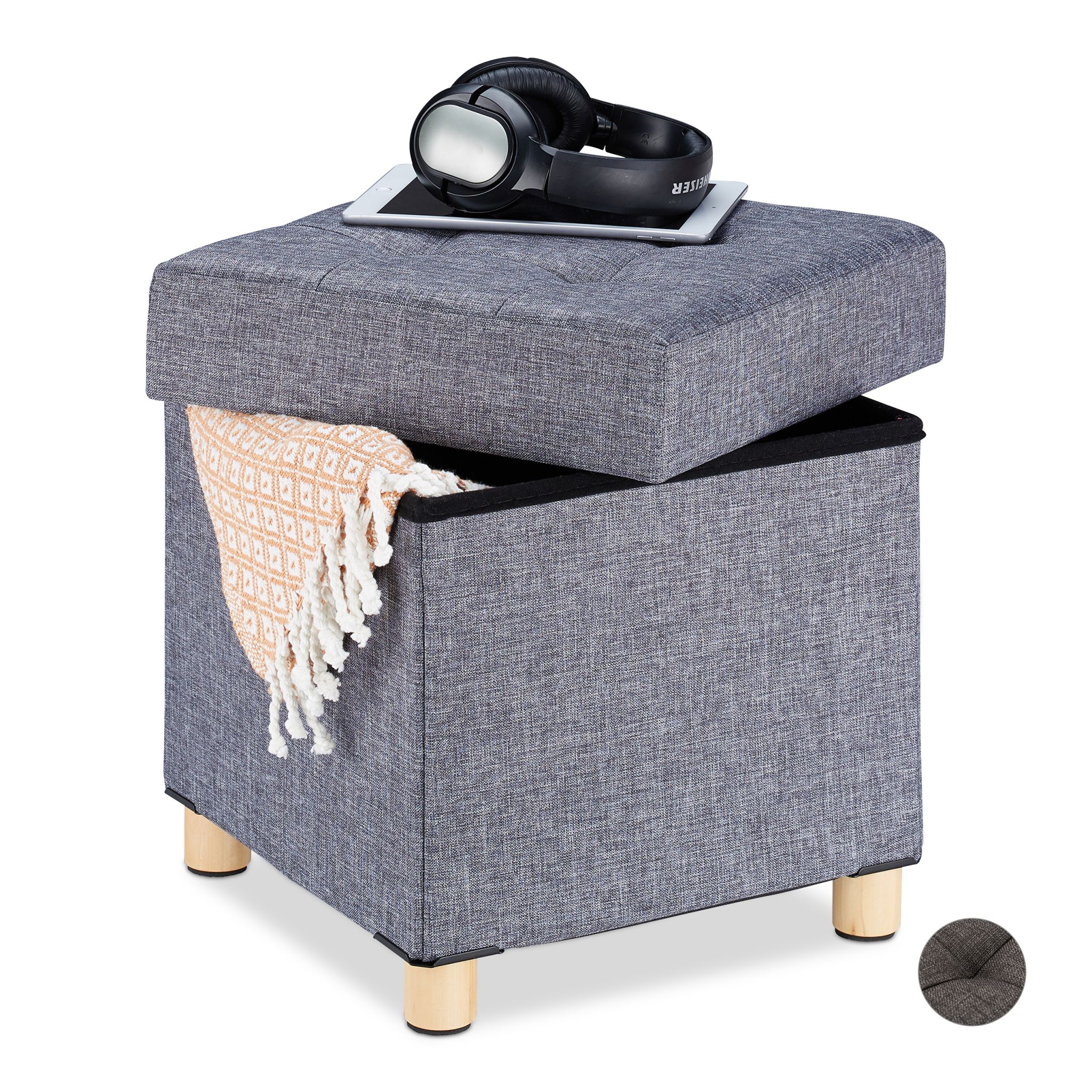 Sitzhocker mit Stauraum Hellbraun-Grau von Relaxdays