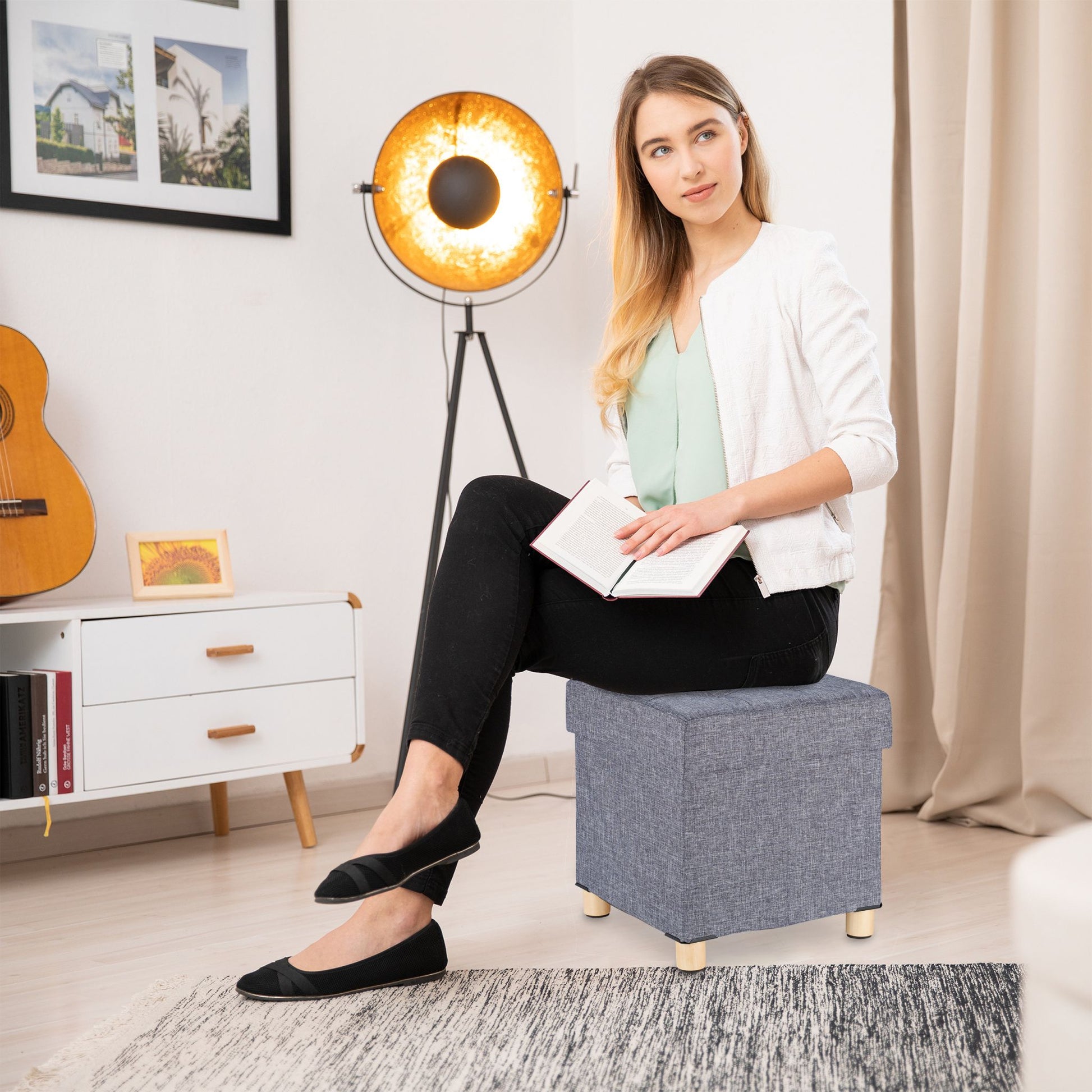 Sitzhocker mit Stauraum Hellbraun-Grau von Relaxdays