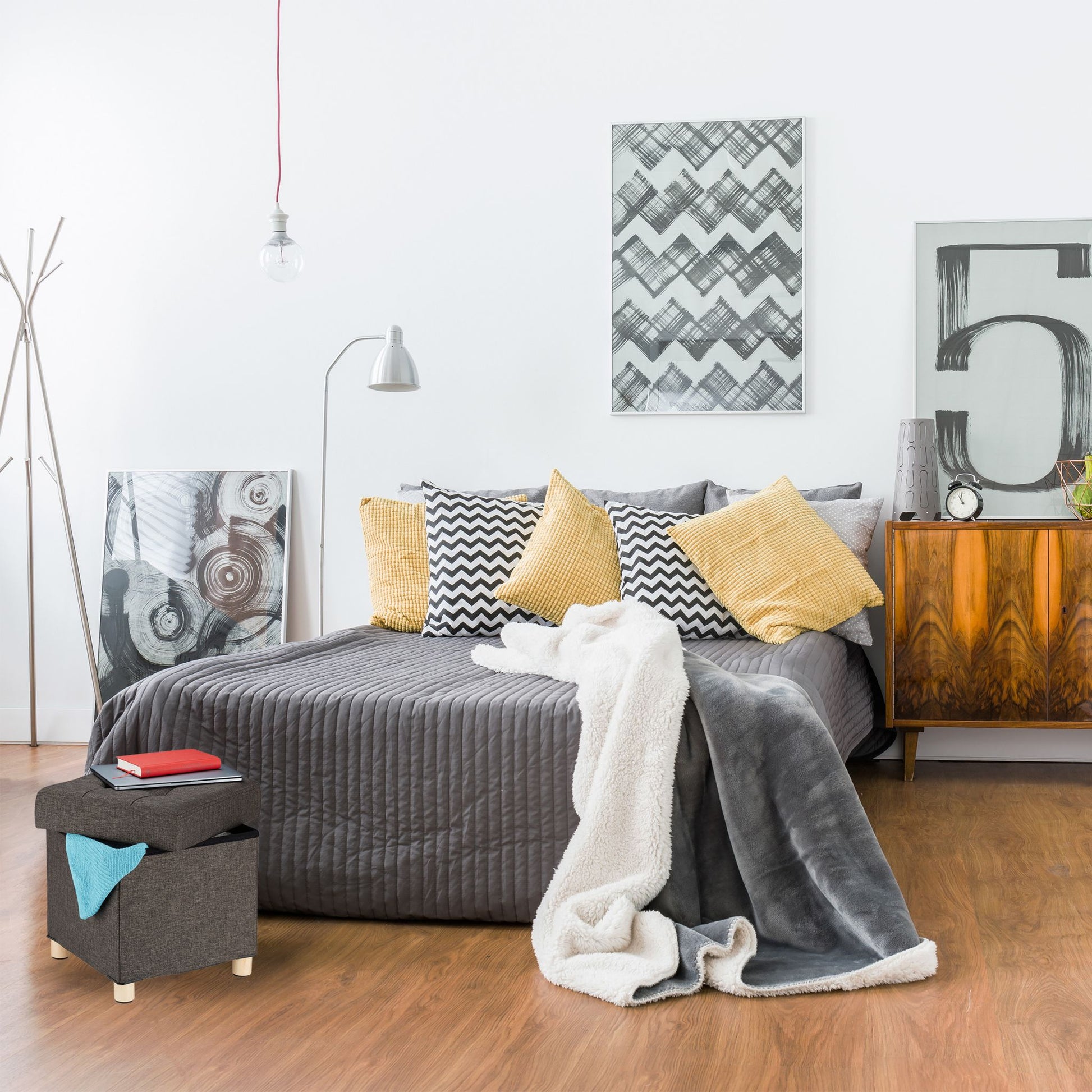 Sitzhocker mit Stauraum Hellbraun-Grau von Relaxdays