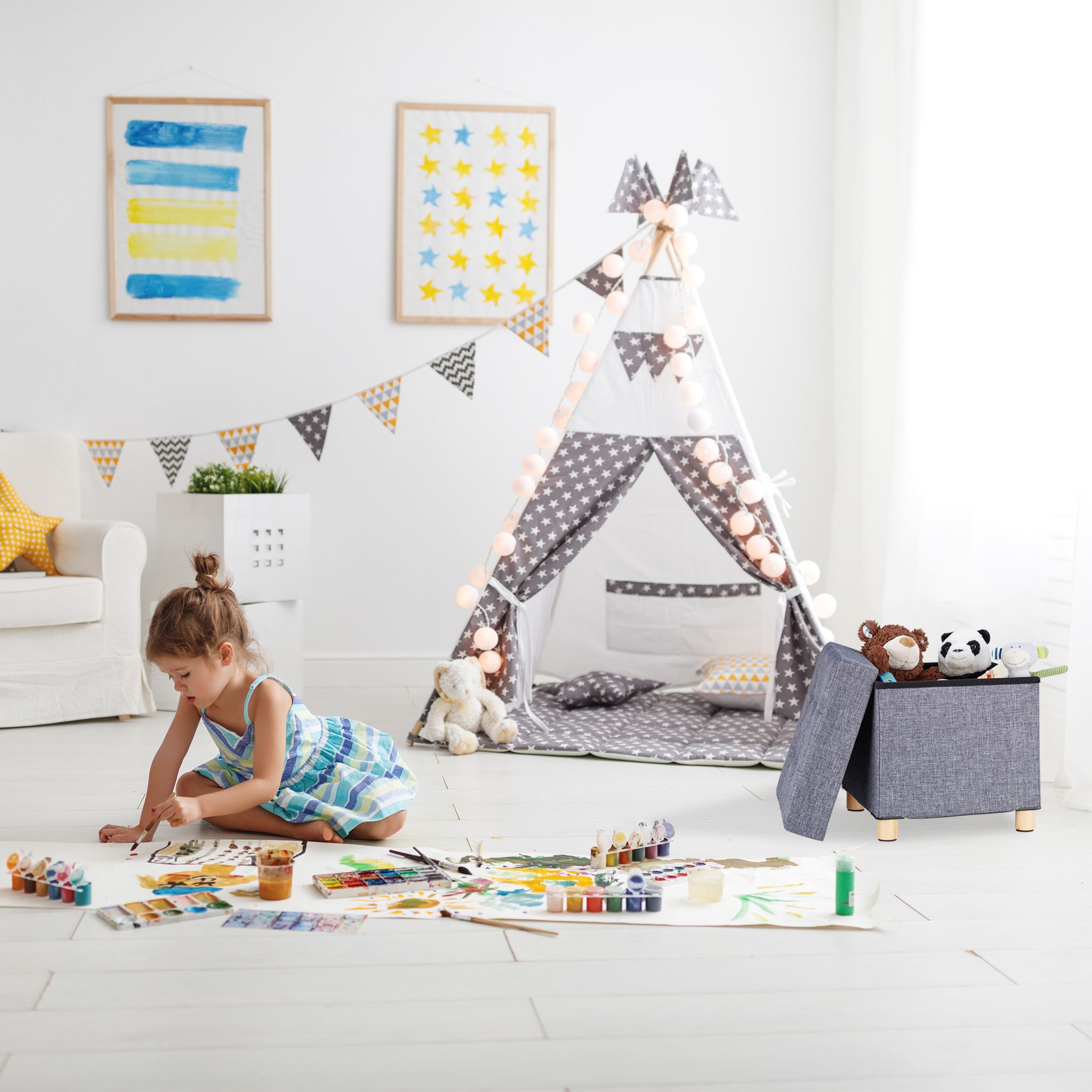 Sitzhocker mit Stauraum Hellbraun-Grau von Relaxdays