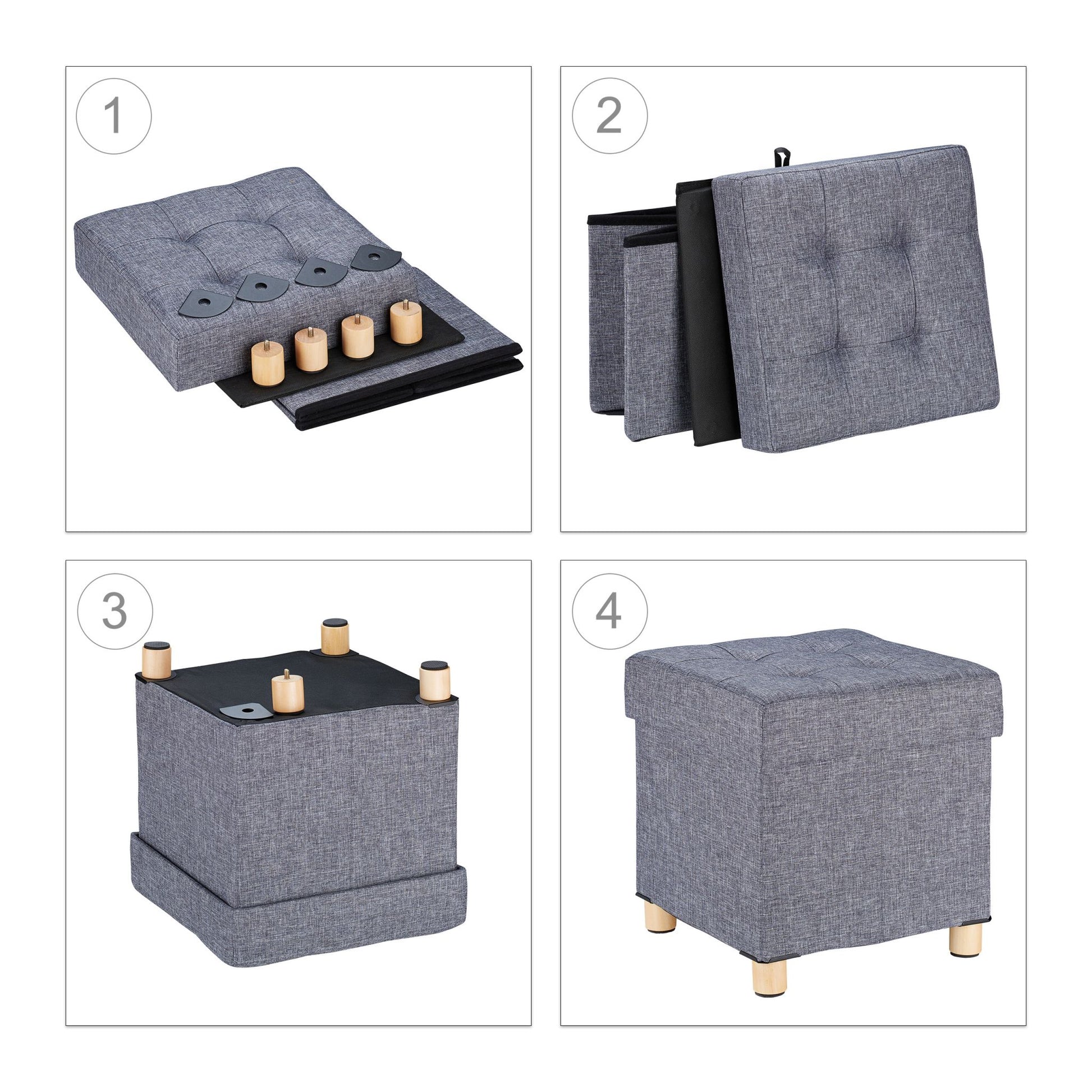 Sitzhocker mit Stauraum Hellbraun-Grau von Relaxdays