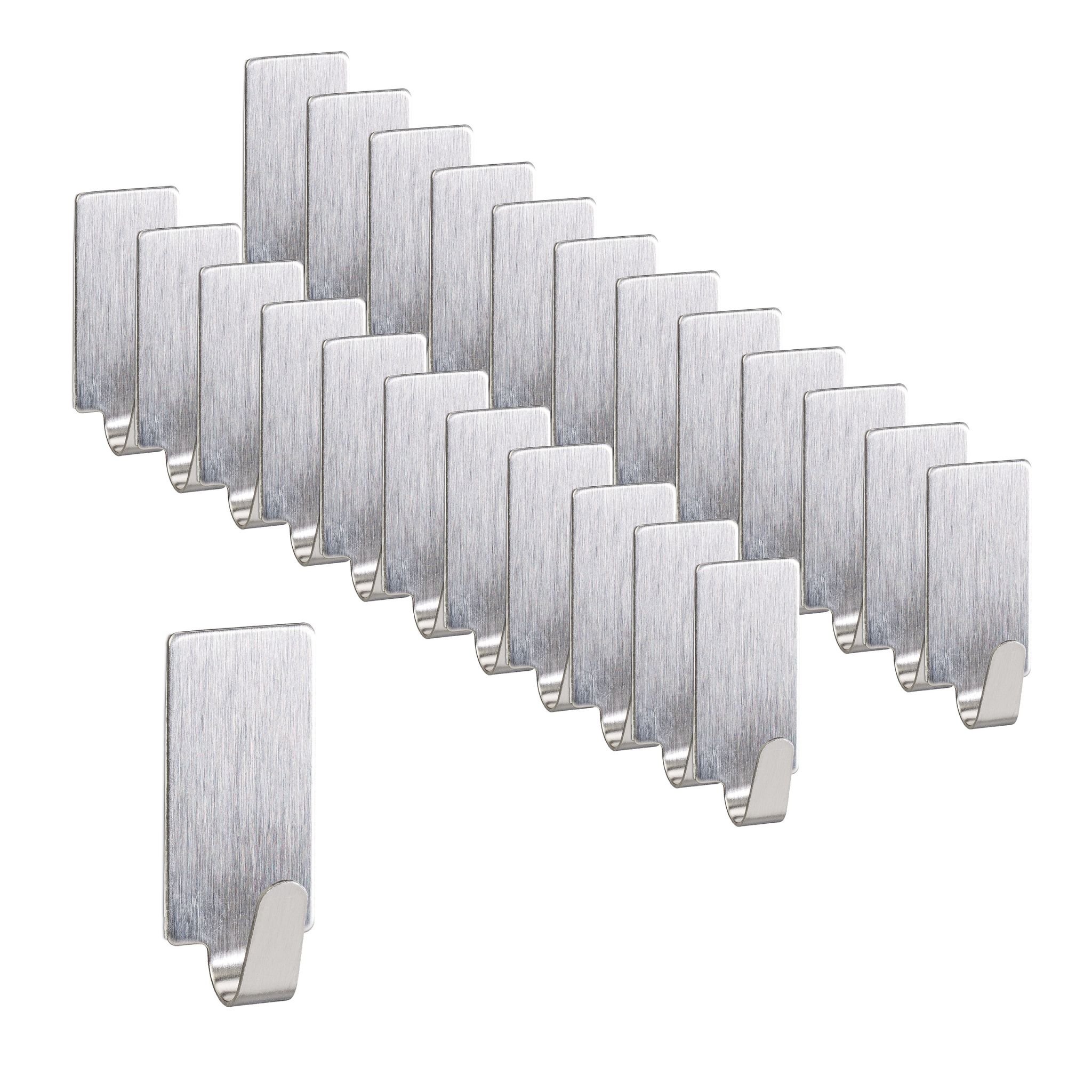 Klebehaken 24er-Set eckig Silber von Relaxdays