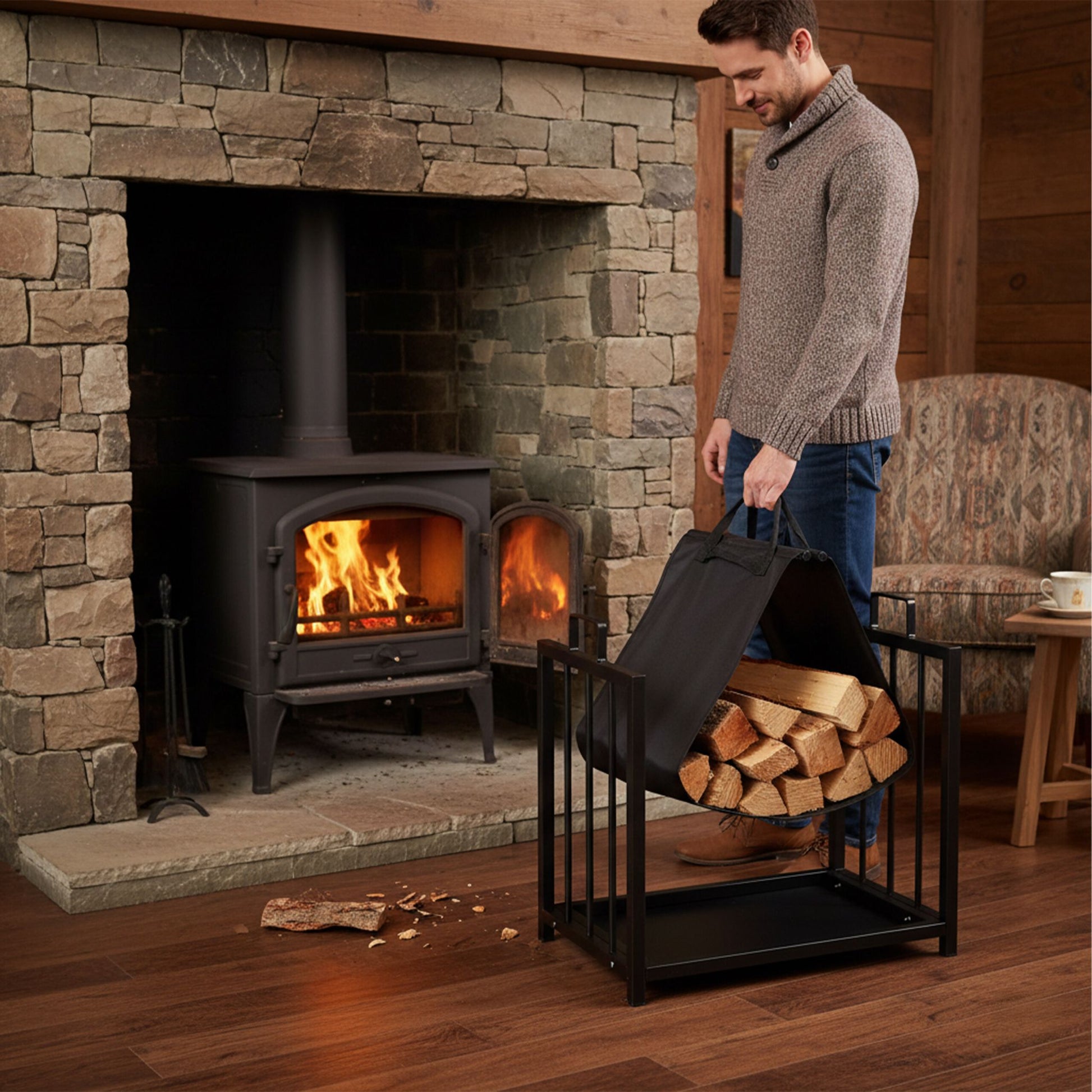Kaminholzständer Stahl Schwarz von Relaxdays