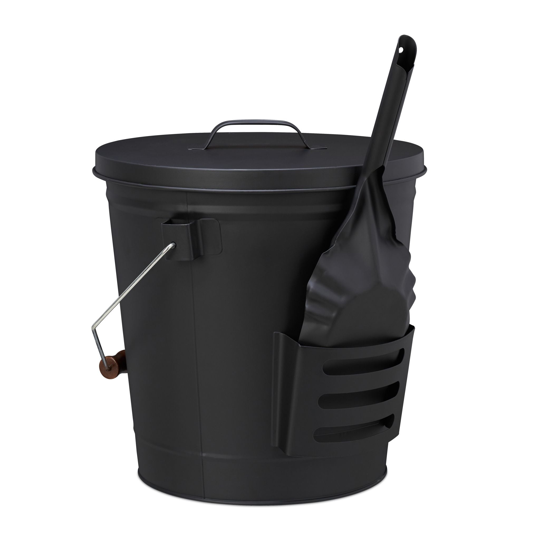 Ascheeimer mit Deckel und Schaufel Braun-Schwarz-Silber von Relaxdays