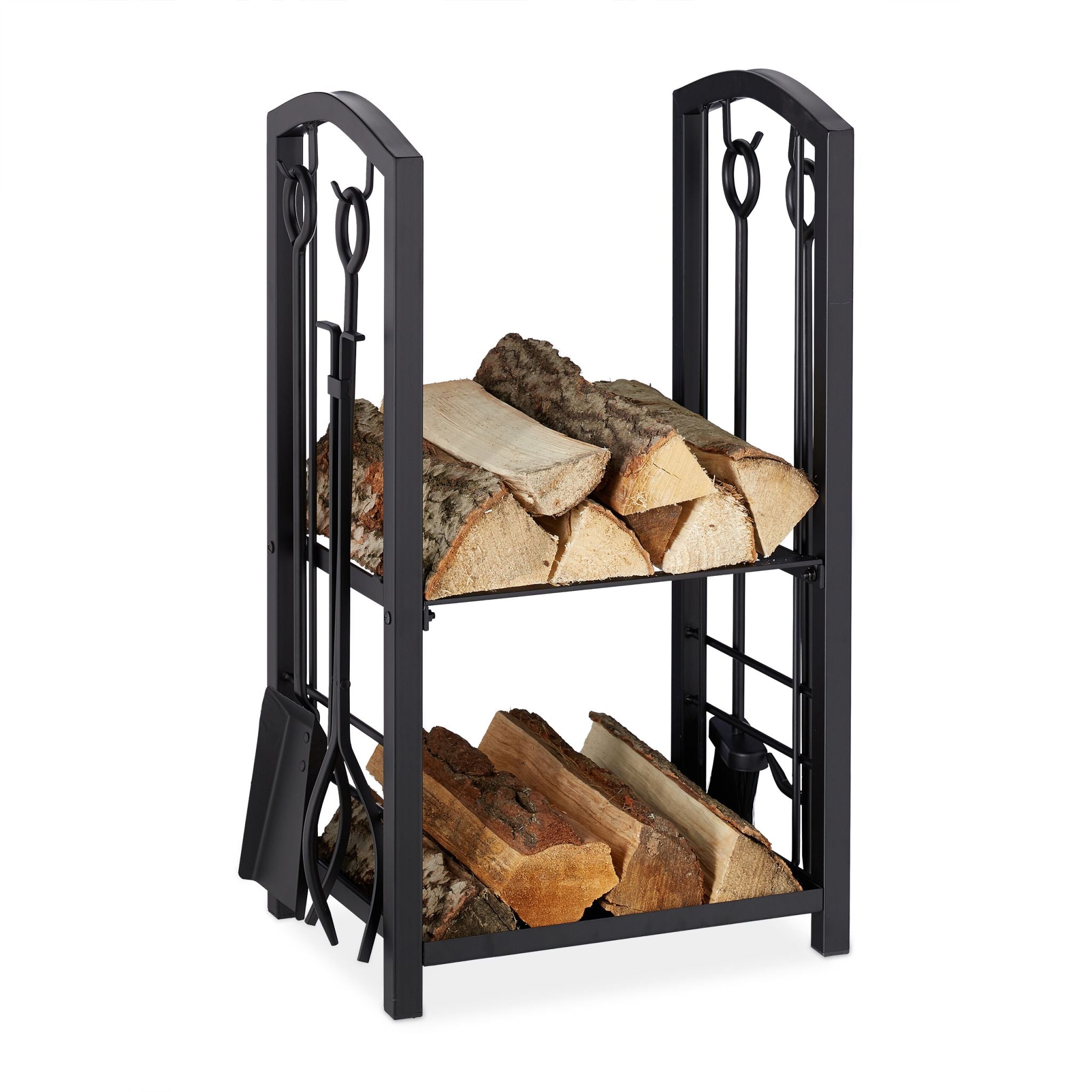 Kaminholzregal mit Besteck Schwarz von Relaxdays