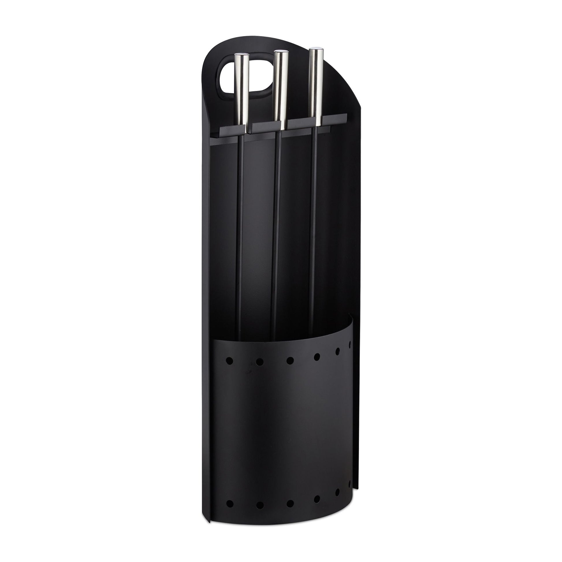 Kaminbesteck modern 4-teilig Schwarz-Silber von Relaxdays