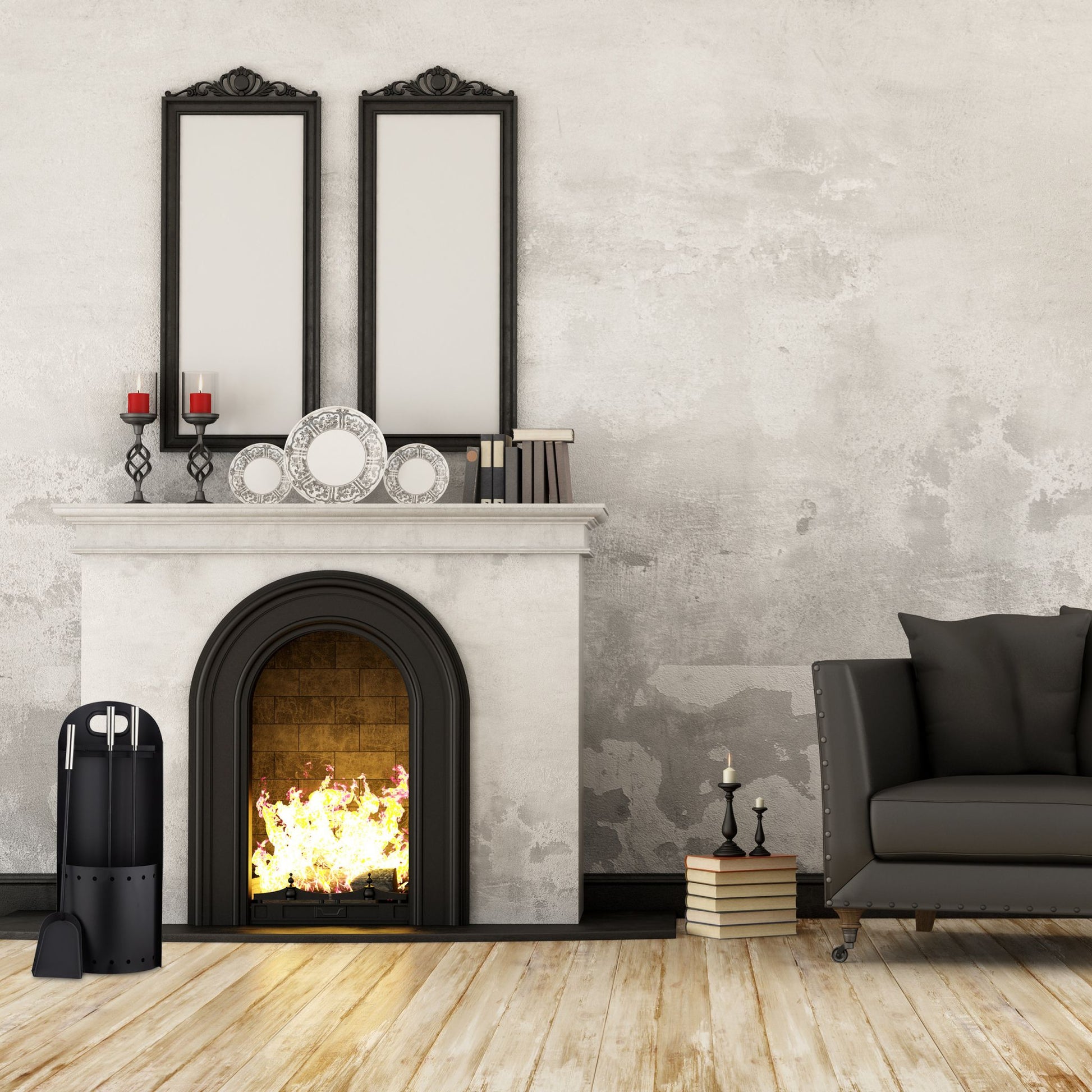 Kaminbesteck modern 4-teilig Schwarz-Silber von Relaxdays