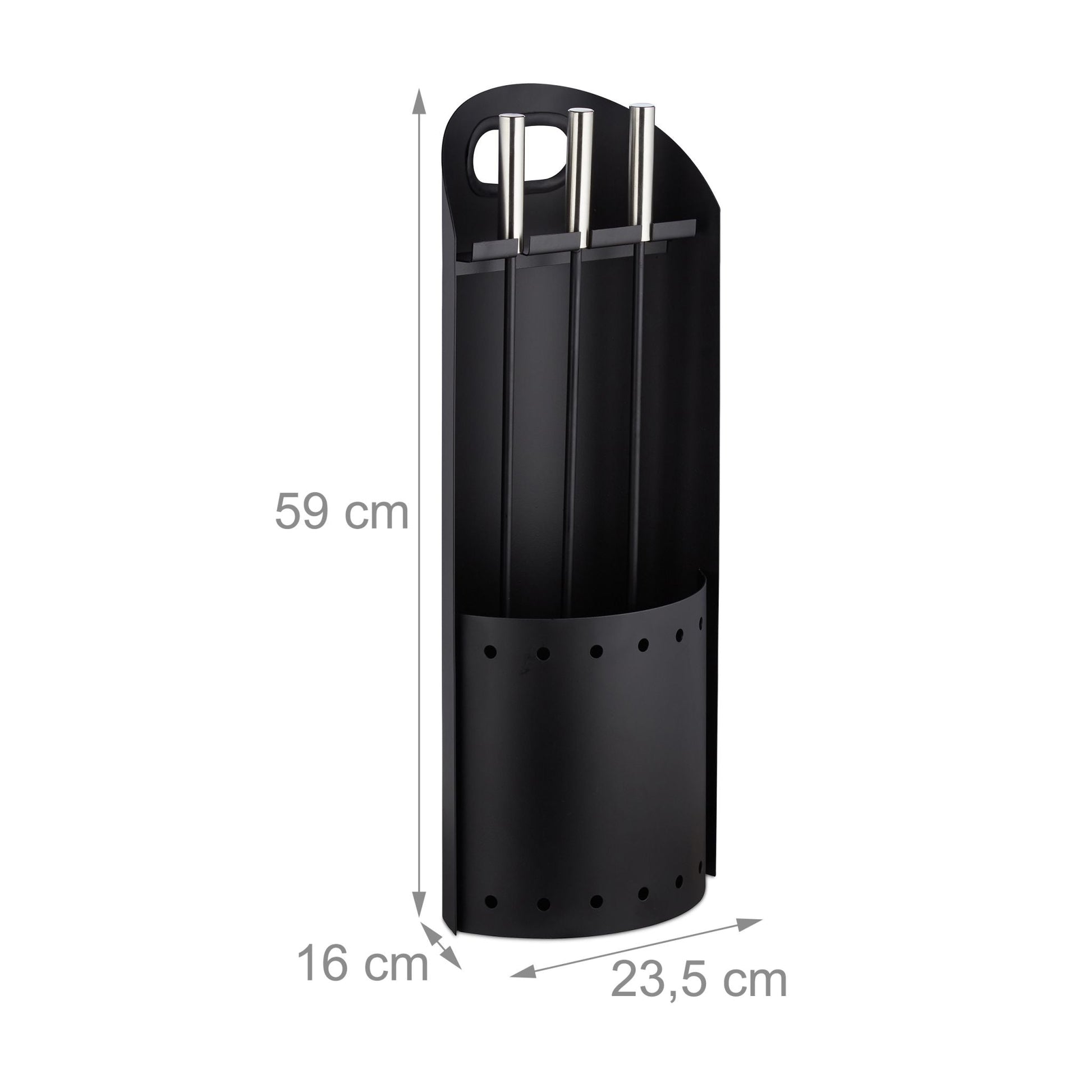 Kaminbesteck modern 4-teilig Schwarz-Silber von Relaxdays