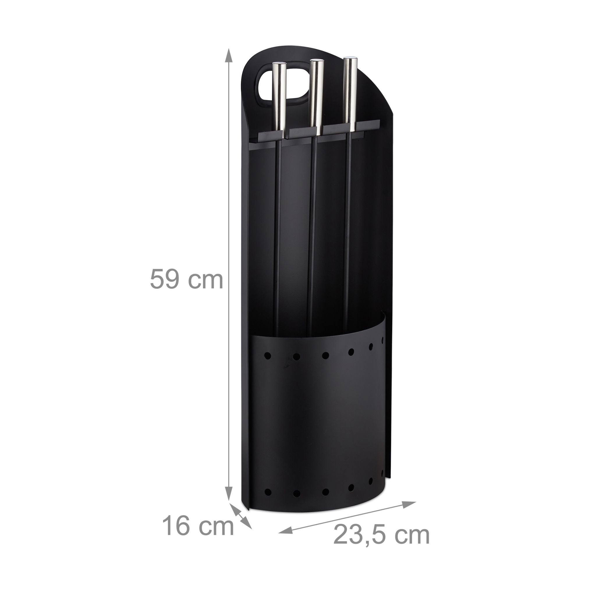 Kaminbesteck modern 4-teilig Schwarz-Silber von Relaxdays