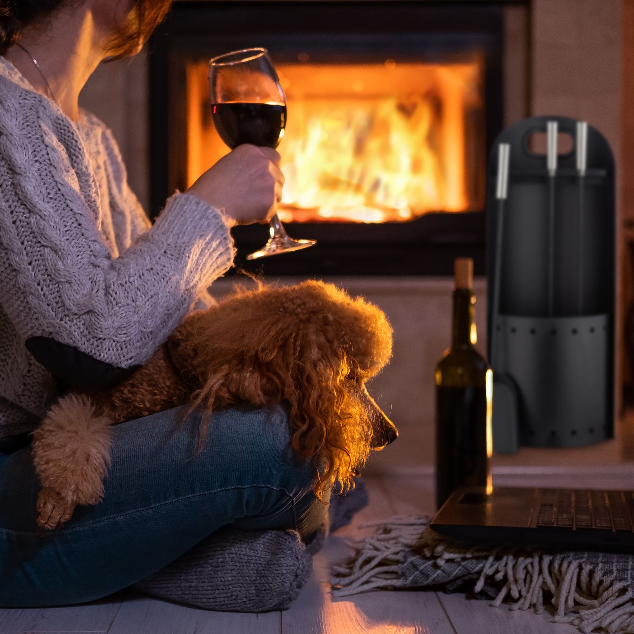 Kaminbesteck modern 4-teilig Schwarz-Silber von Relaxdays