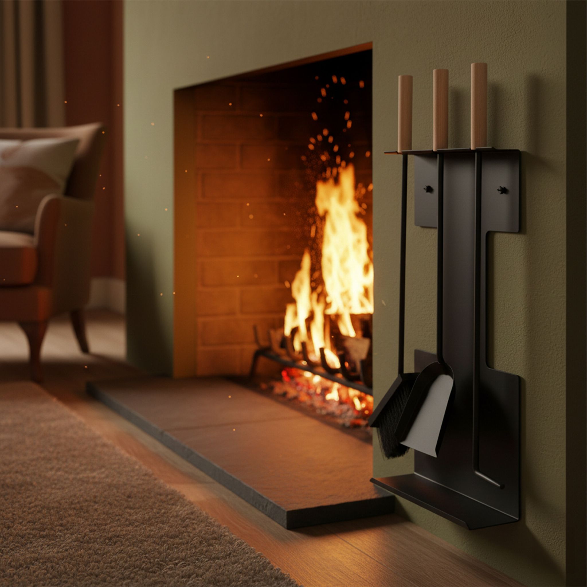 Kaminbesteck modern 4-teilig Hellbraun-Schwarz von Relaxdays
