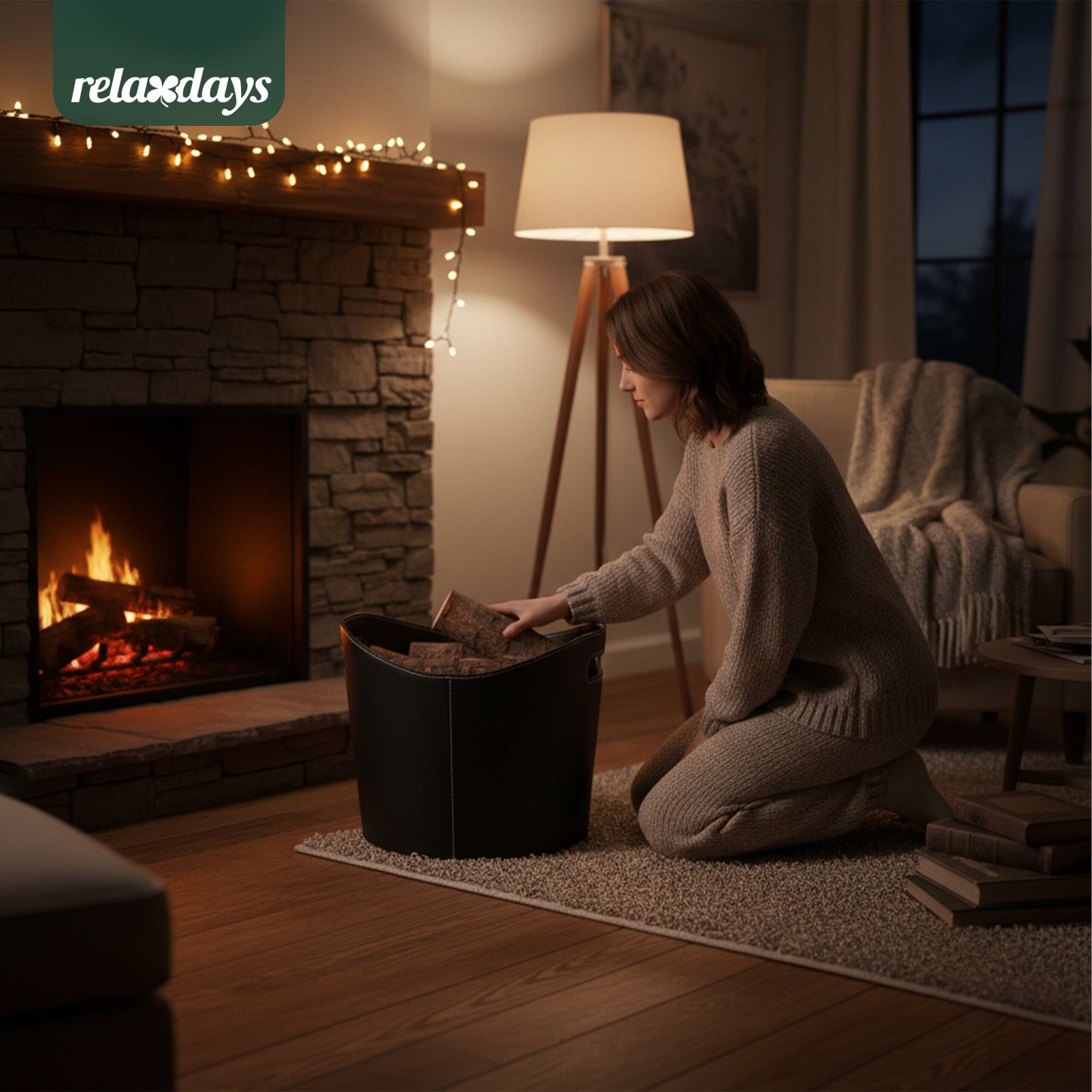 Kaminholzkorb Kunstleder schwarz Schwarz von Relaxdays