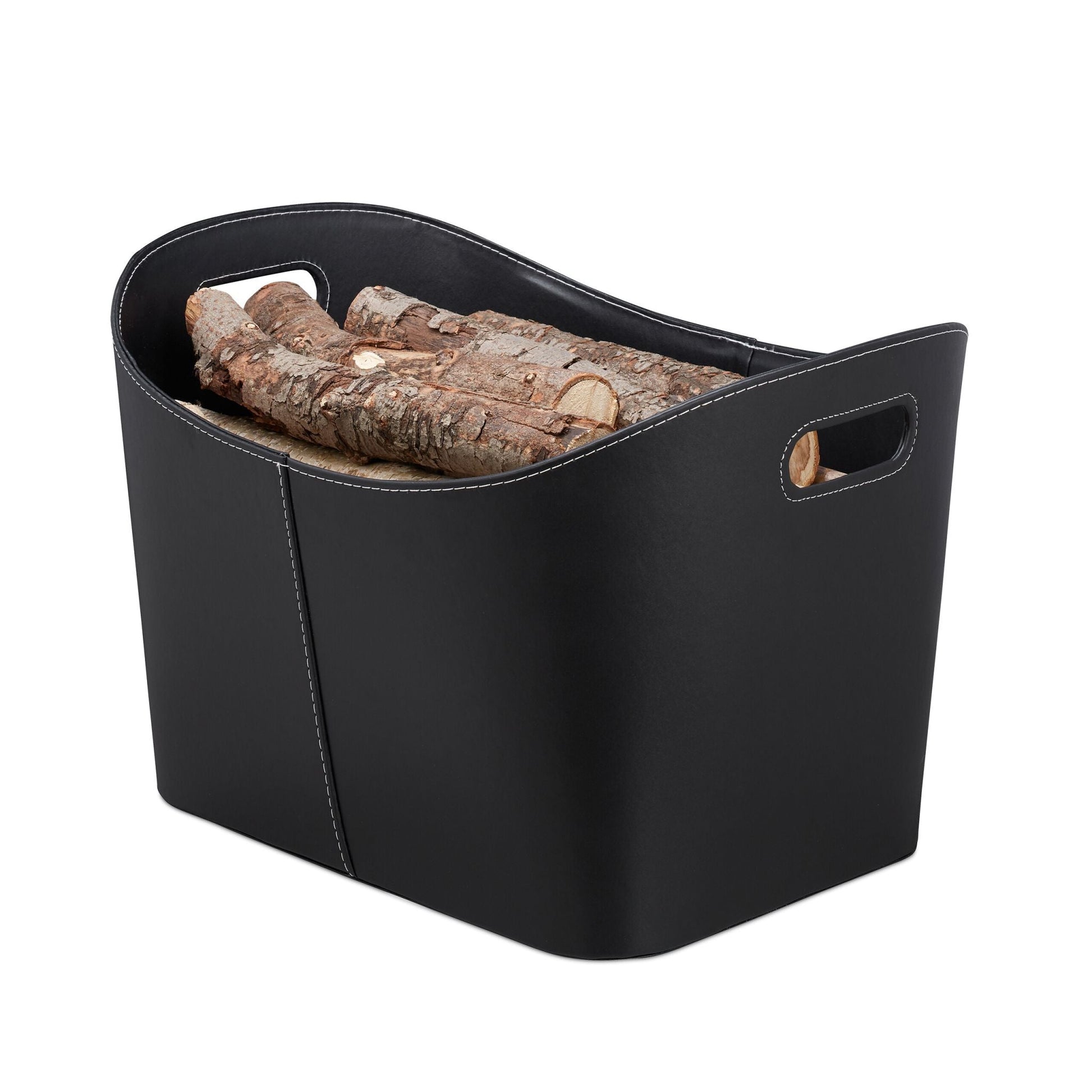 Kaminholzkorb Kunstleder schwarz Schwarz von Relaxdays