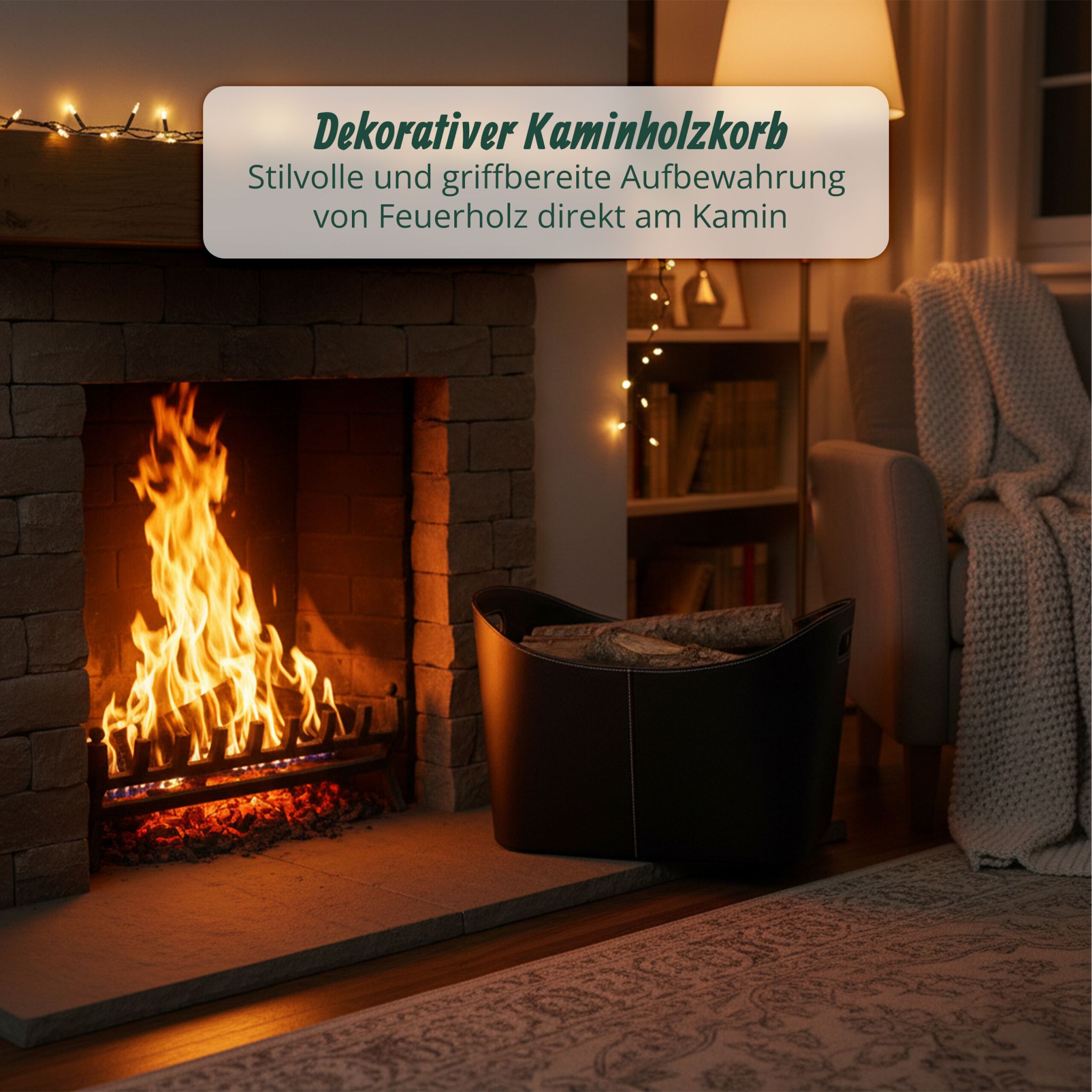 Kaminholzkorb Kunstleder schwarz Schwarz von Relaxdays