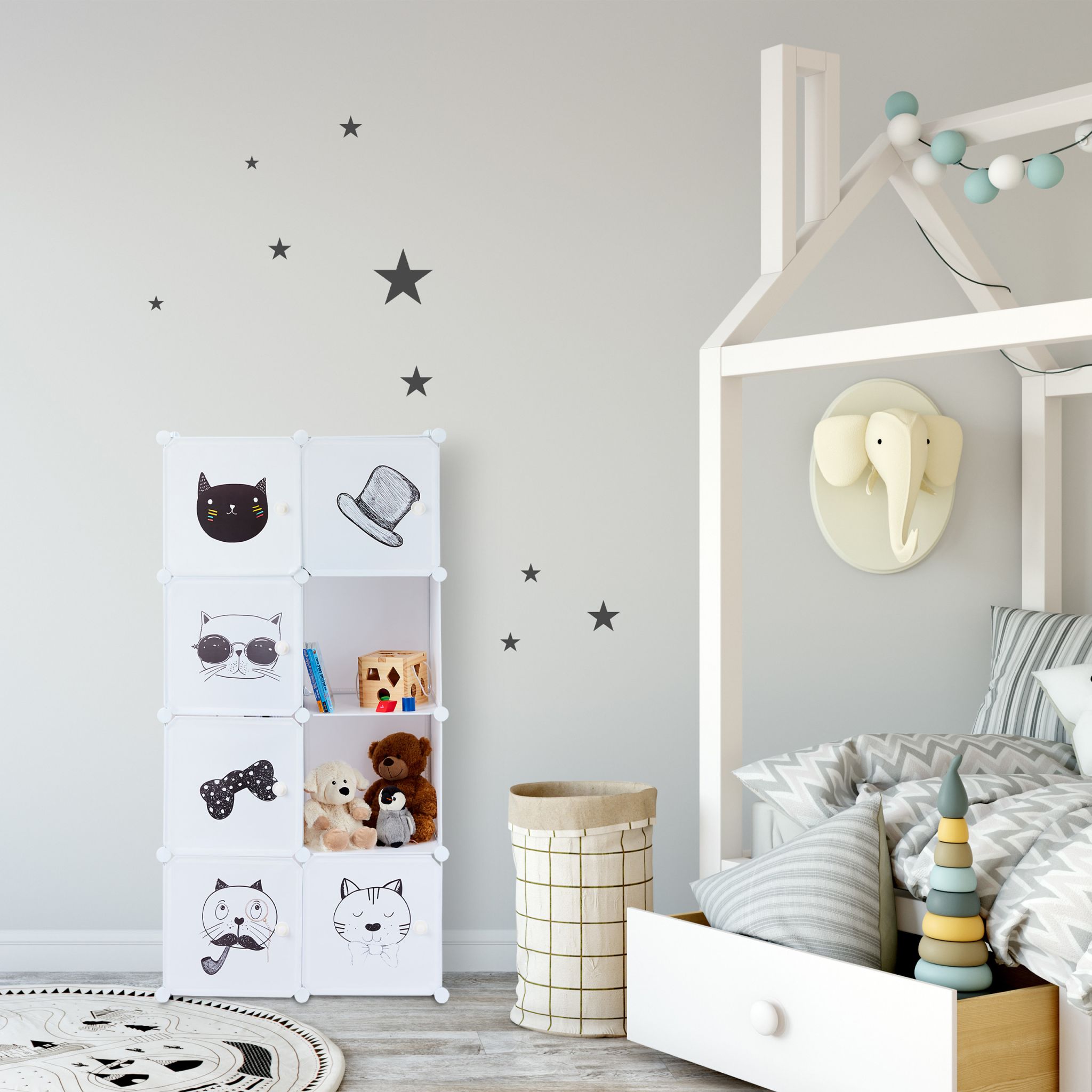 Steckregal für das Kinderzimmer Weiss-Hellbraun-Schwarz von Relaxdays