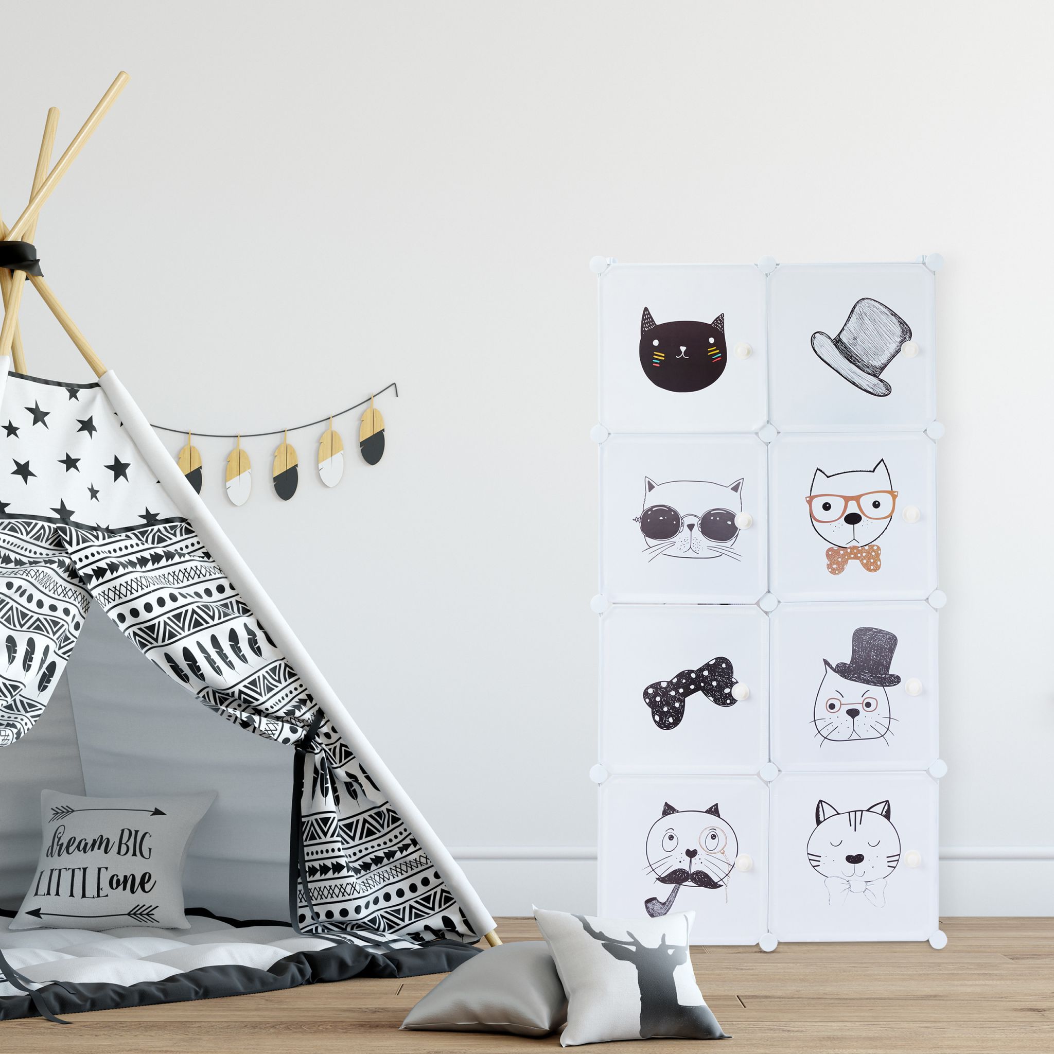 Steckregal für das Kinderzimmer Weiss-Hellbraun-Schwarz von Relaxdays