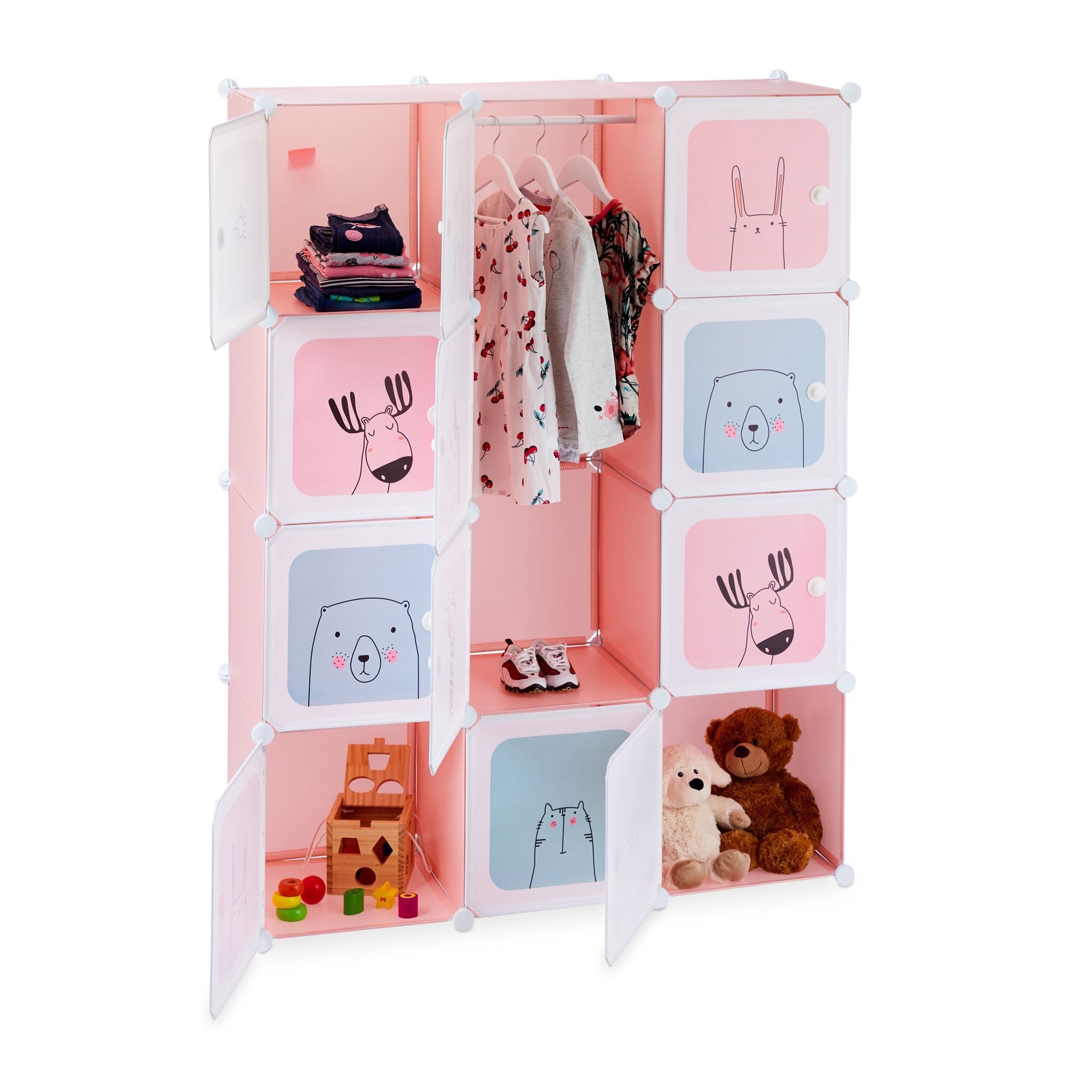 Steckregal Kinderzimmer mit 12 Fächern Weiss-Hellblau-Rosa von Relaxdays