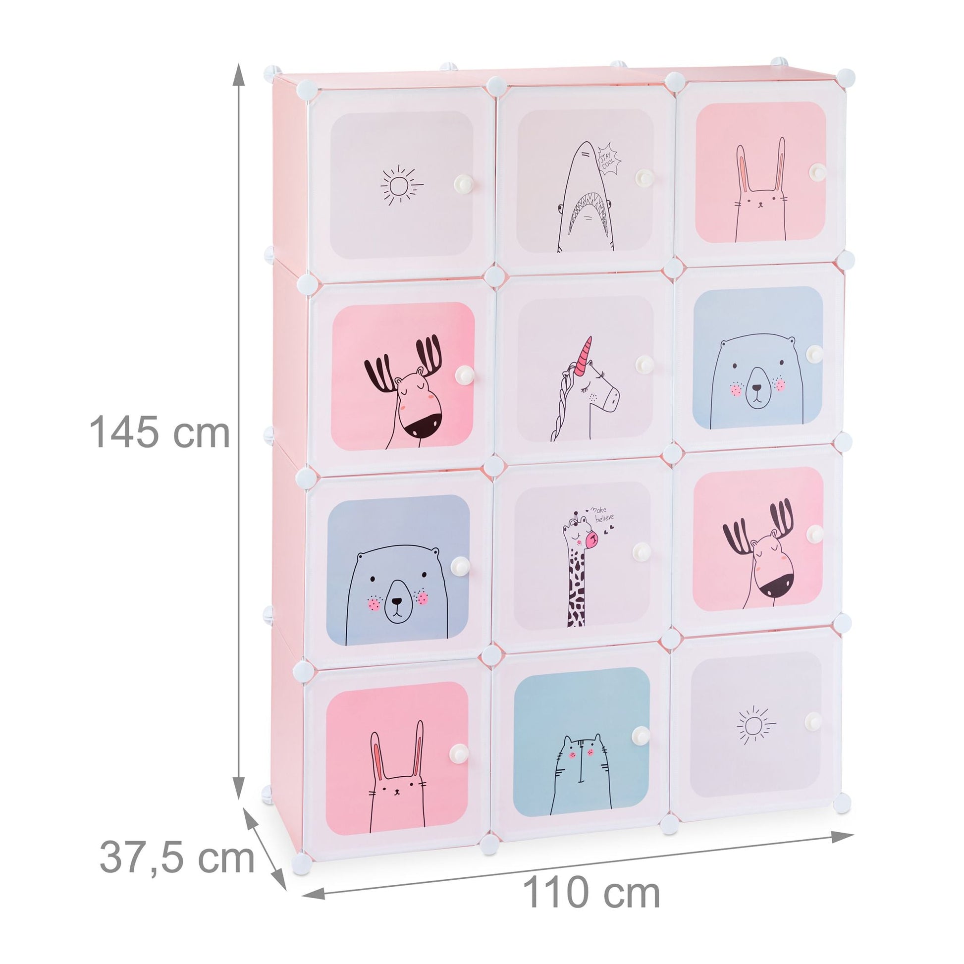 Steckregal Kinderzimmer mit 12 Fächern Weiss-Hellblau-Rosa von Relaxdays