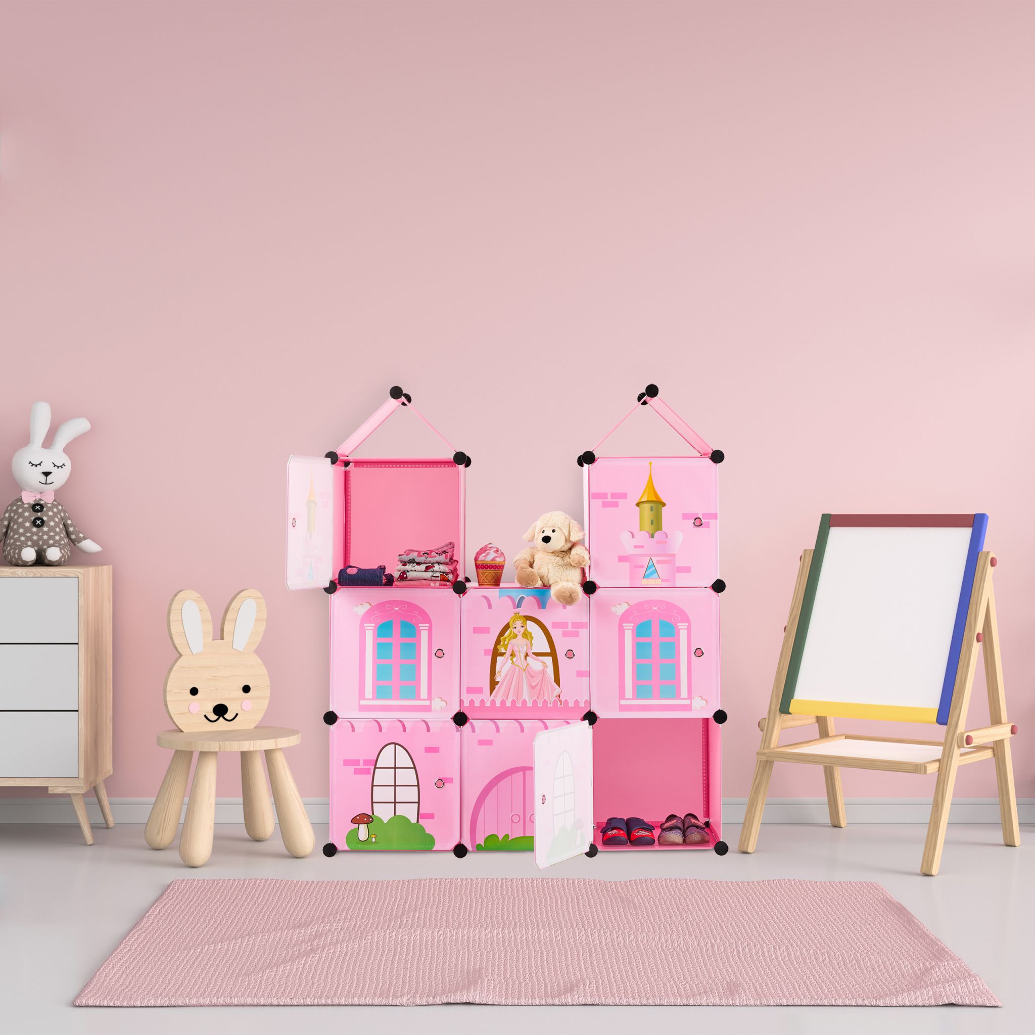 Steckregal Kinderzimmer als Schloss Rosa-Schwarz von Relaxdays