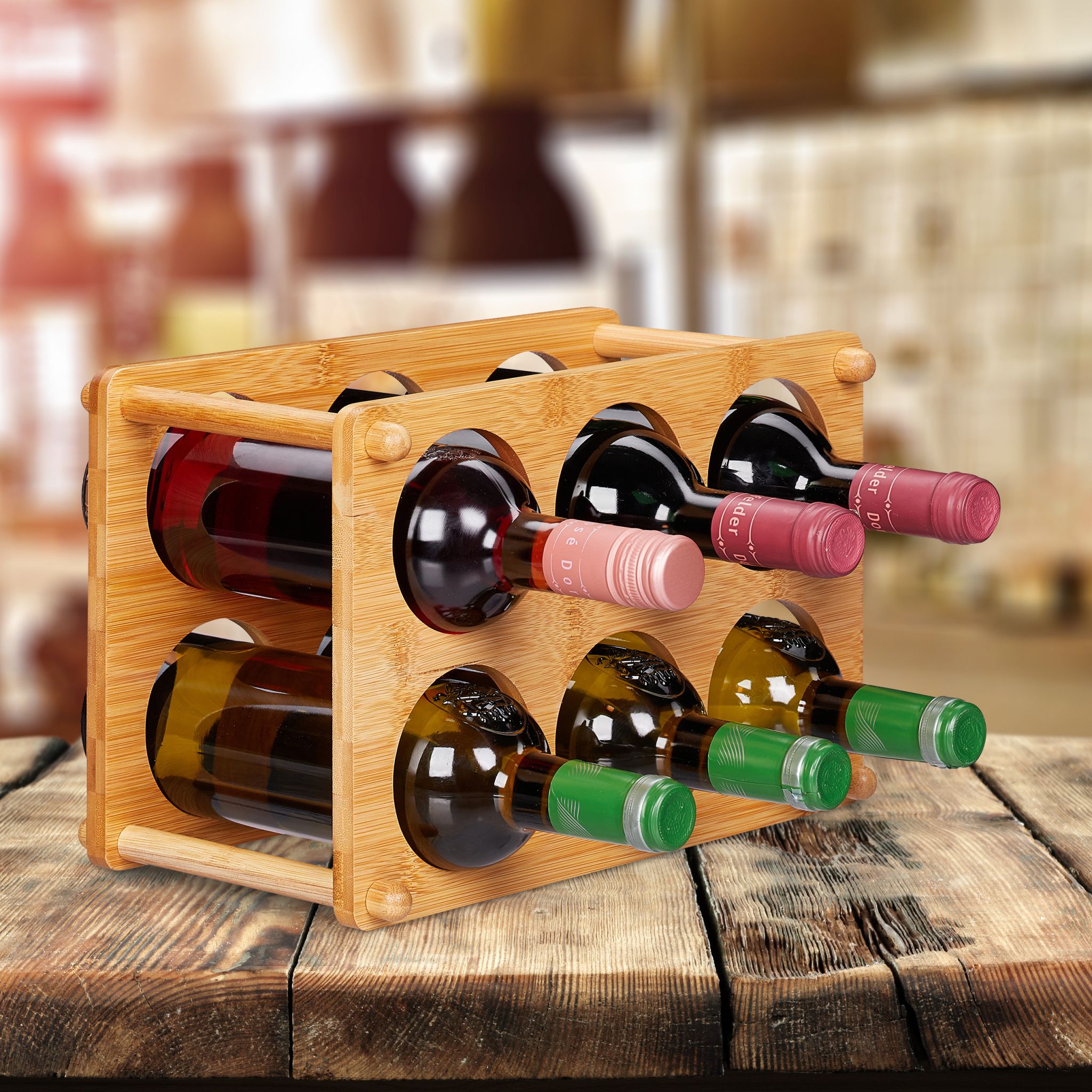 Weinregal 6 Flaschen Bambus Hellbraun von Relaxdays