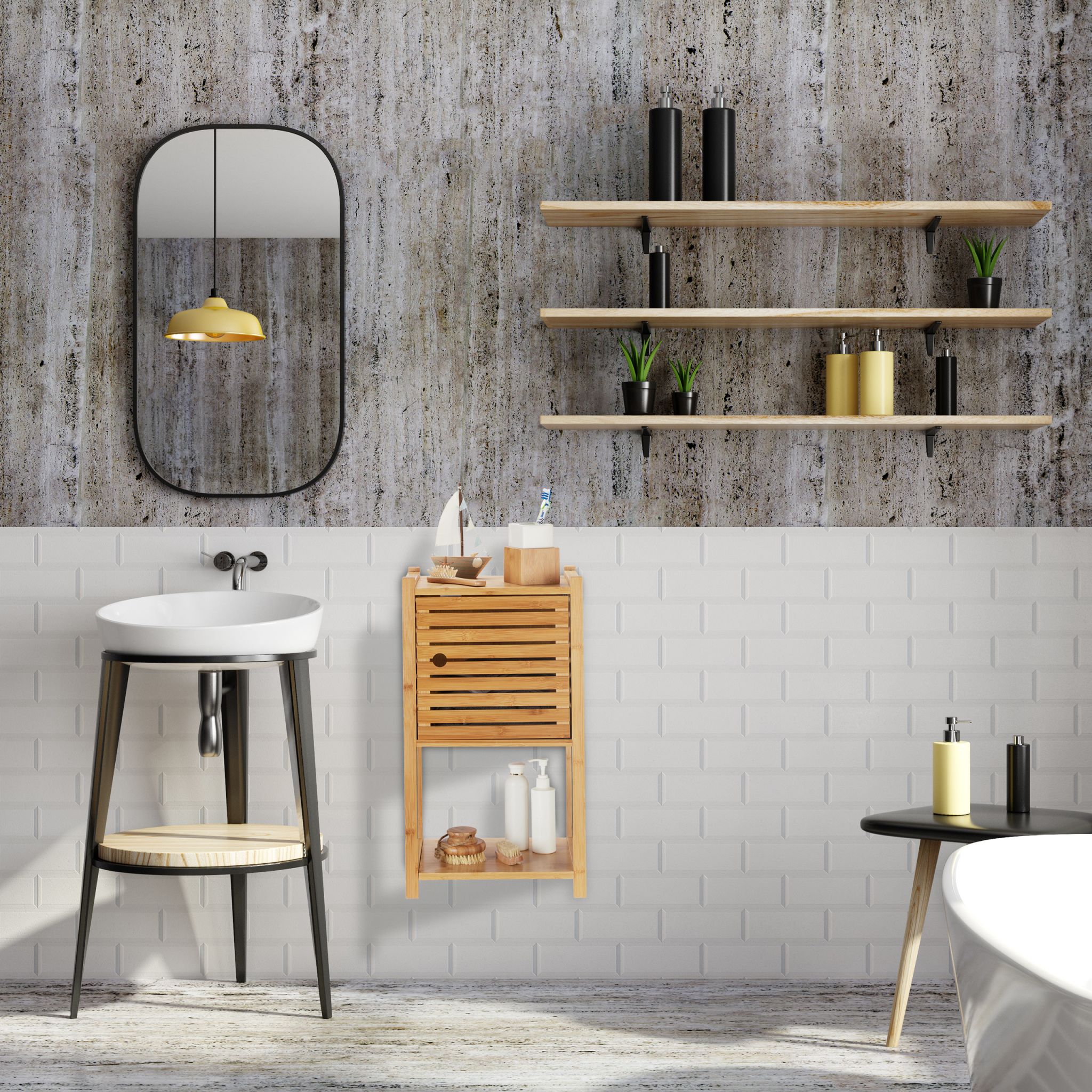 Badregal Bambus mit 3 Ebenen Hellbraun von Relaxdays