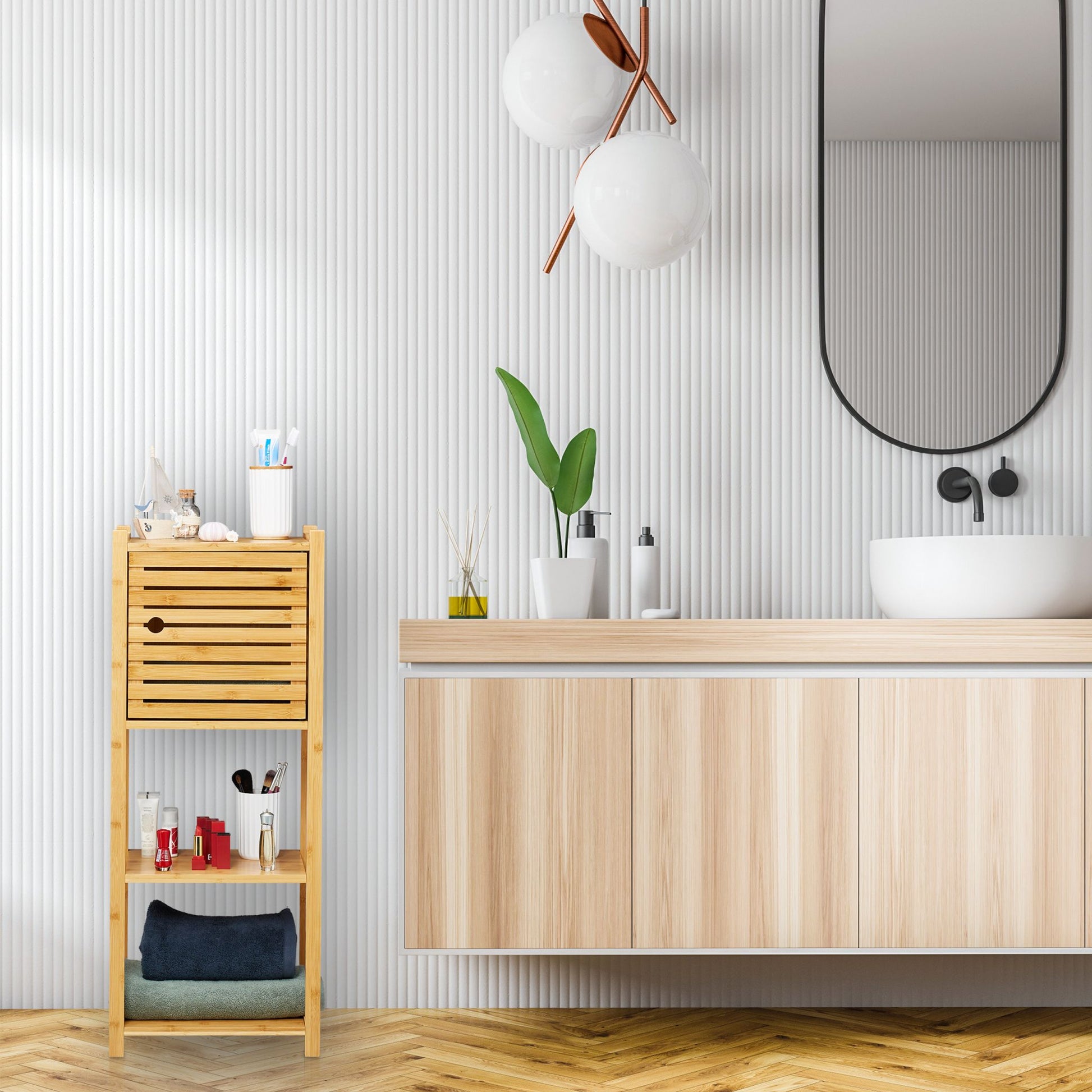 Badregal Bambus mit 4 Ablagen Hellbraun von Relaxdays