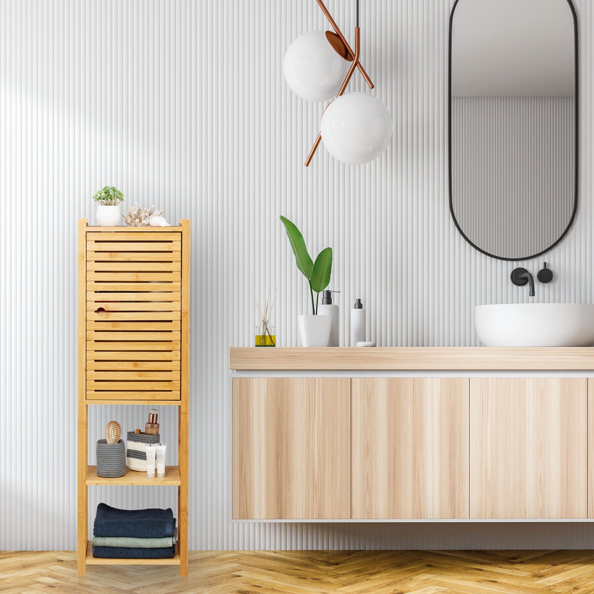 Badregal Bambus mit Tür Hellbraun von Relaxdays
