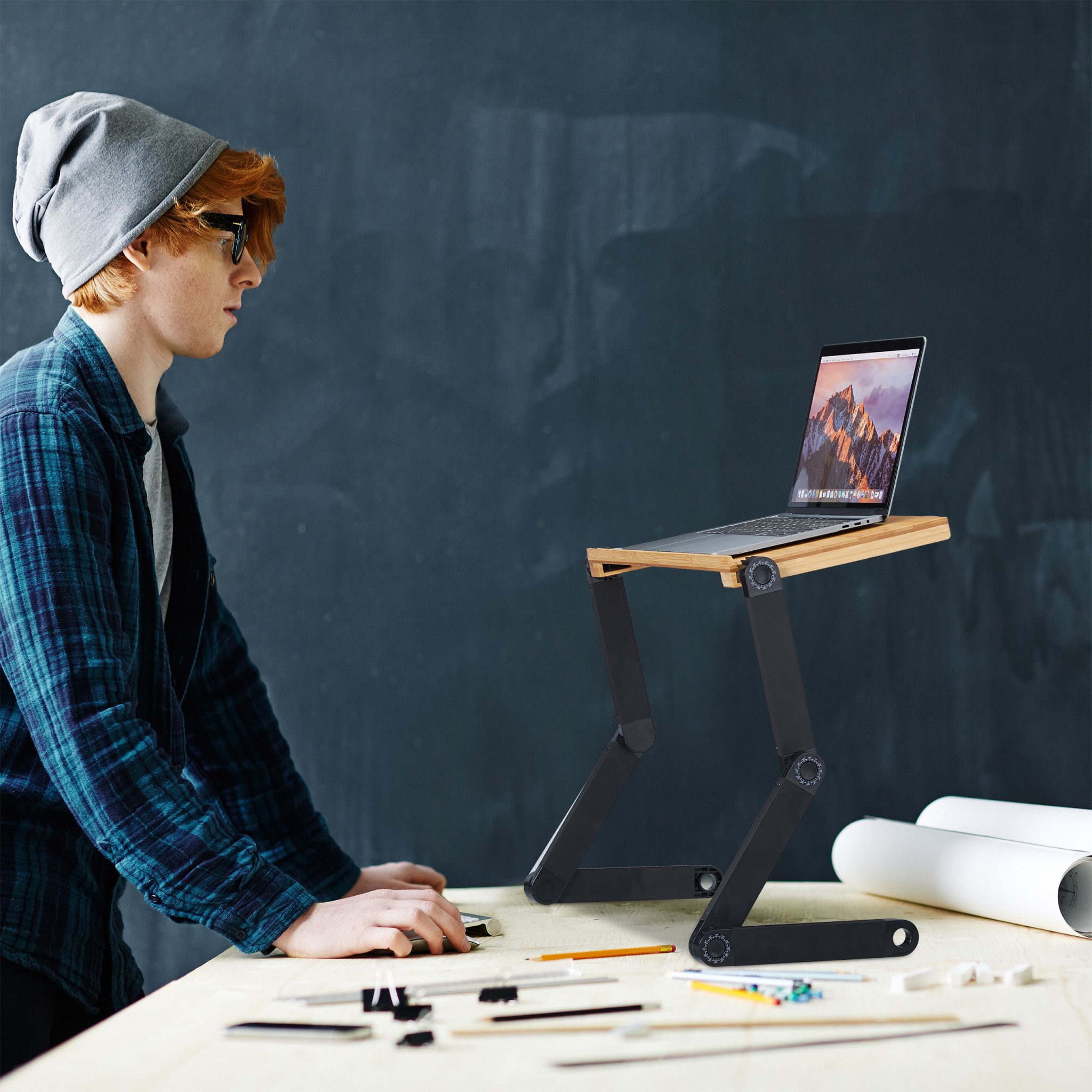 Laptopständer Bambus Aluminium Hellbraun-Schwarz von Relaxdays