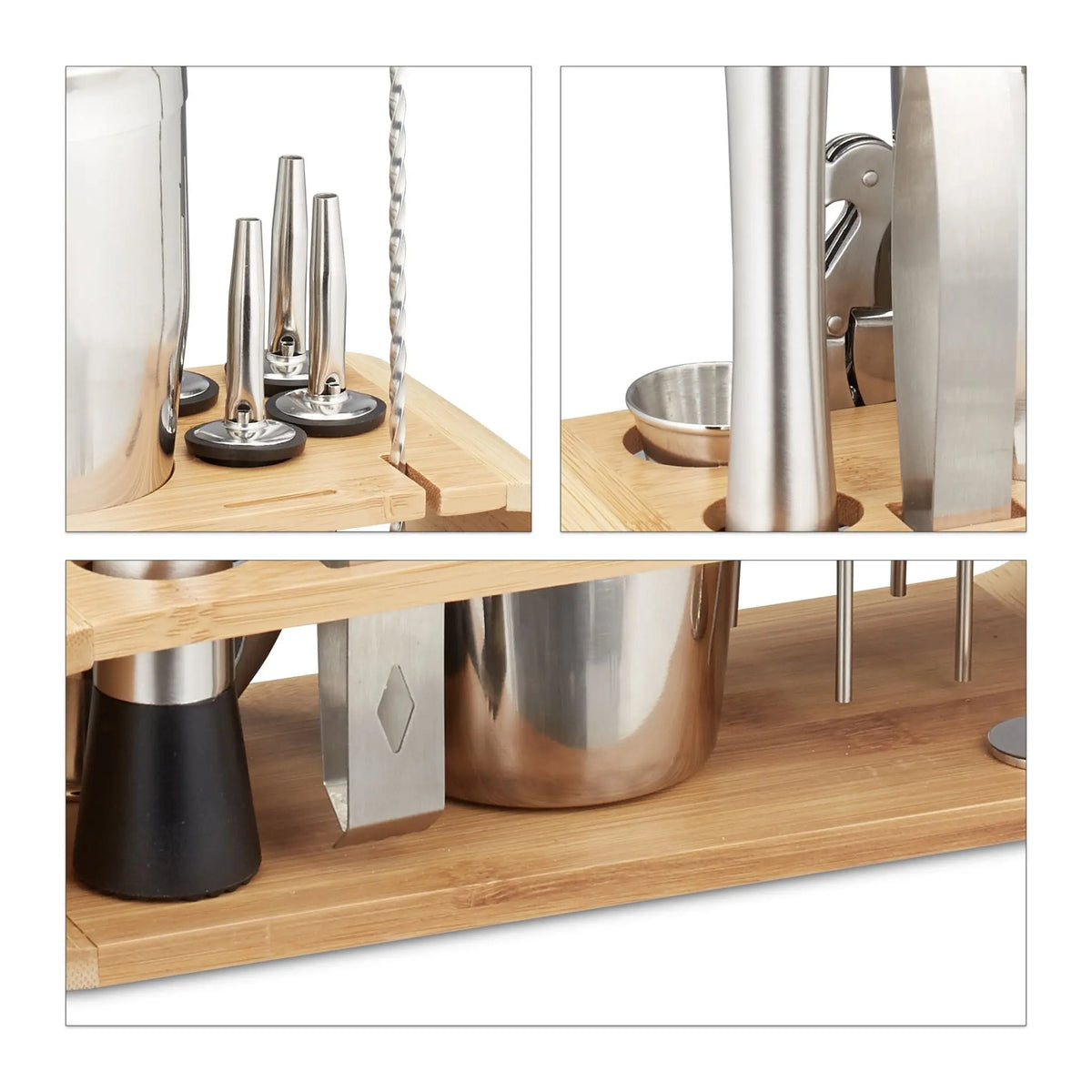 Cocktailset 11er-Set Edelstahl Hellbraun-Schwarz-Silber von Relaxdays