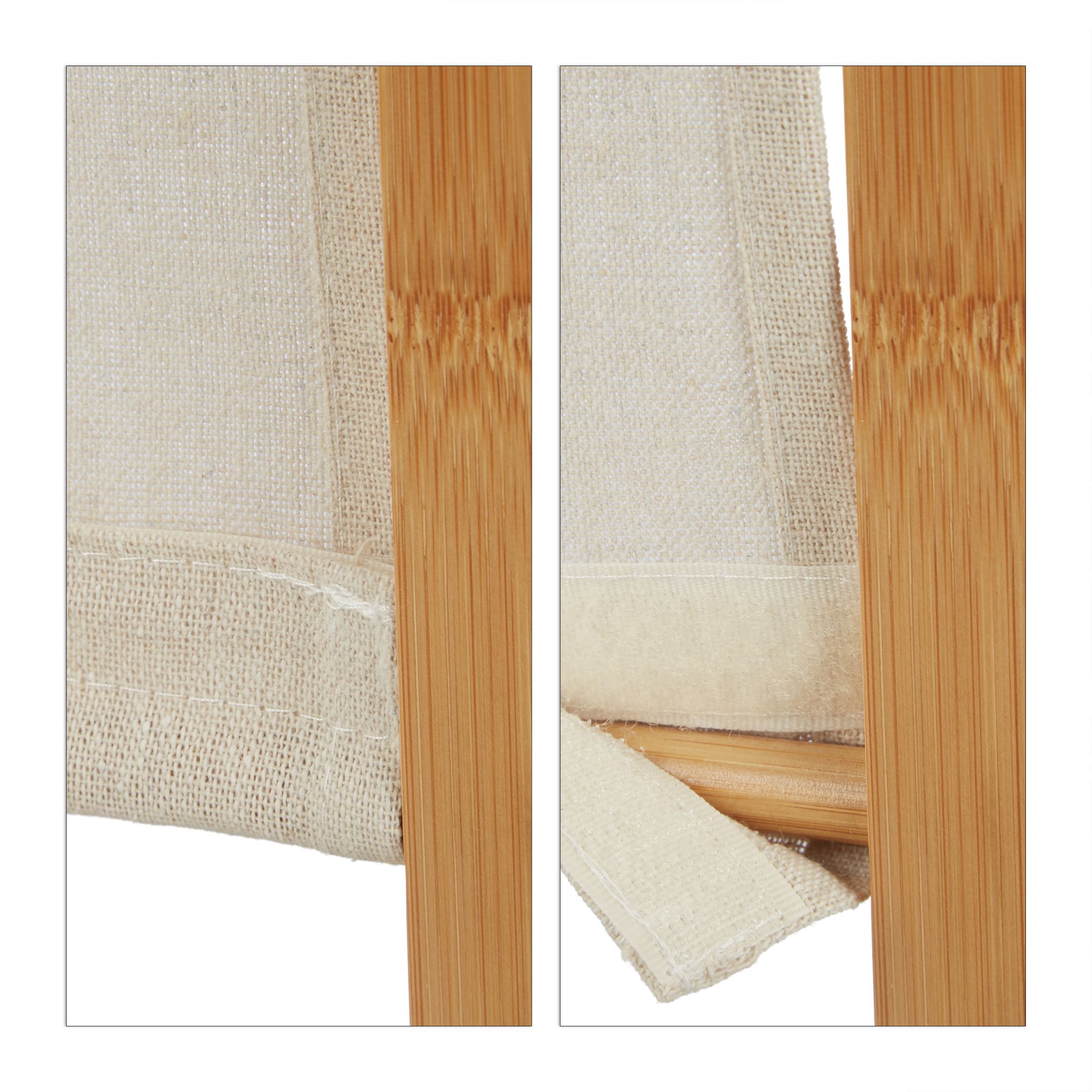 Paravent Bambus und Stoff 3-teilig Creme-Hellbraun von Relaxdays