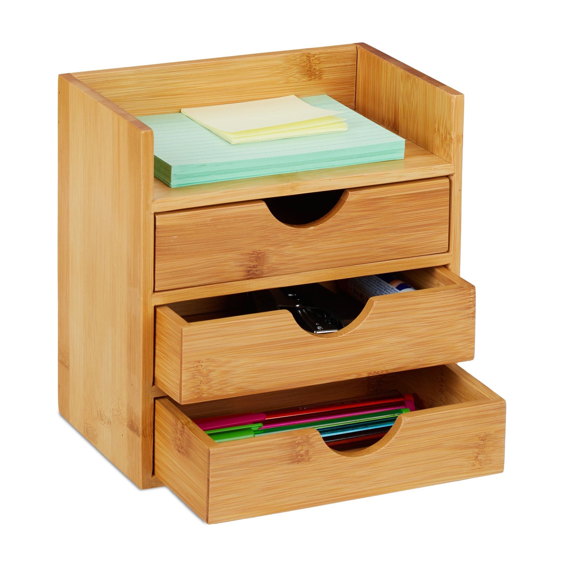 Schreibtisch Organizer mit 3 Schubladen Hellbraun von Relaxdays