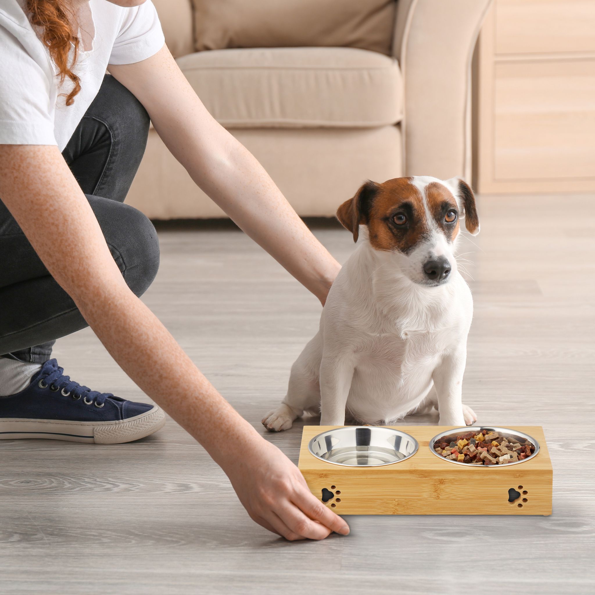 Doppelte Futterbar für Hunde Hellbraun-Silber von Relaxdays