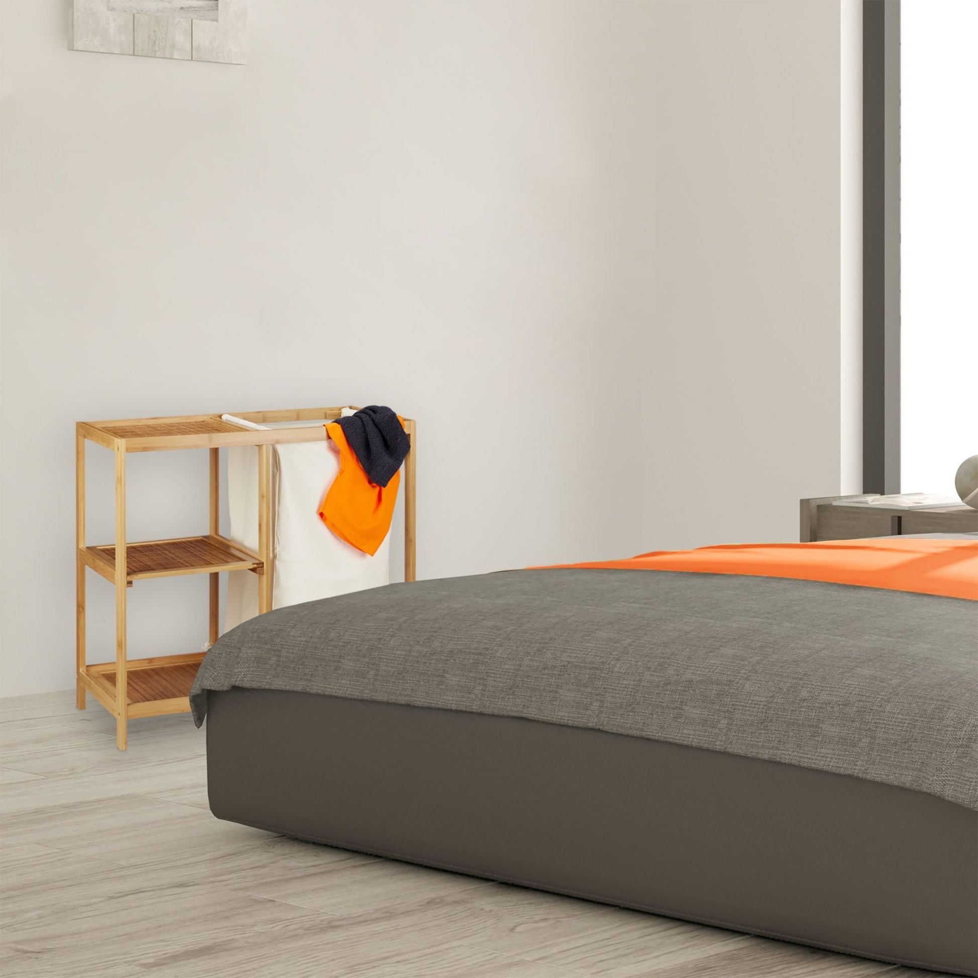 Badregal mit Wäschekorb Bambus Beige-Hellbraun von Relaxdays