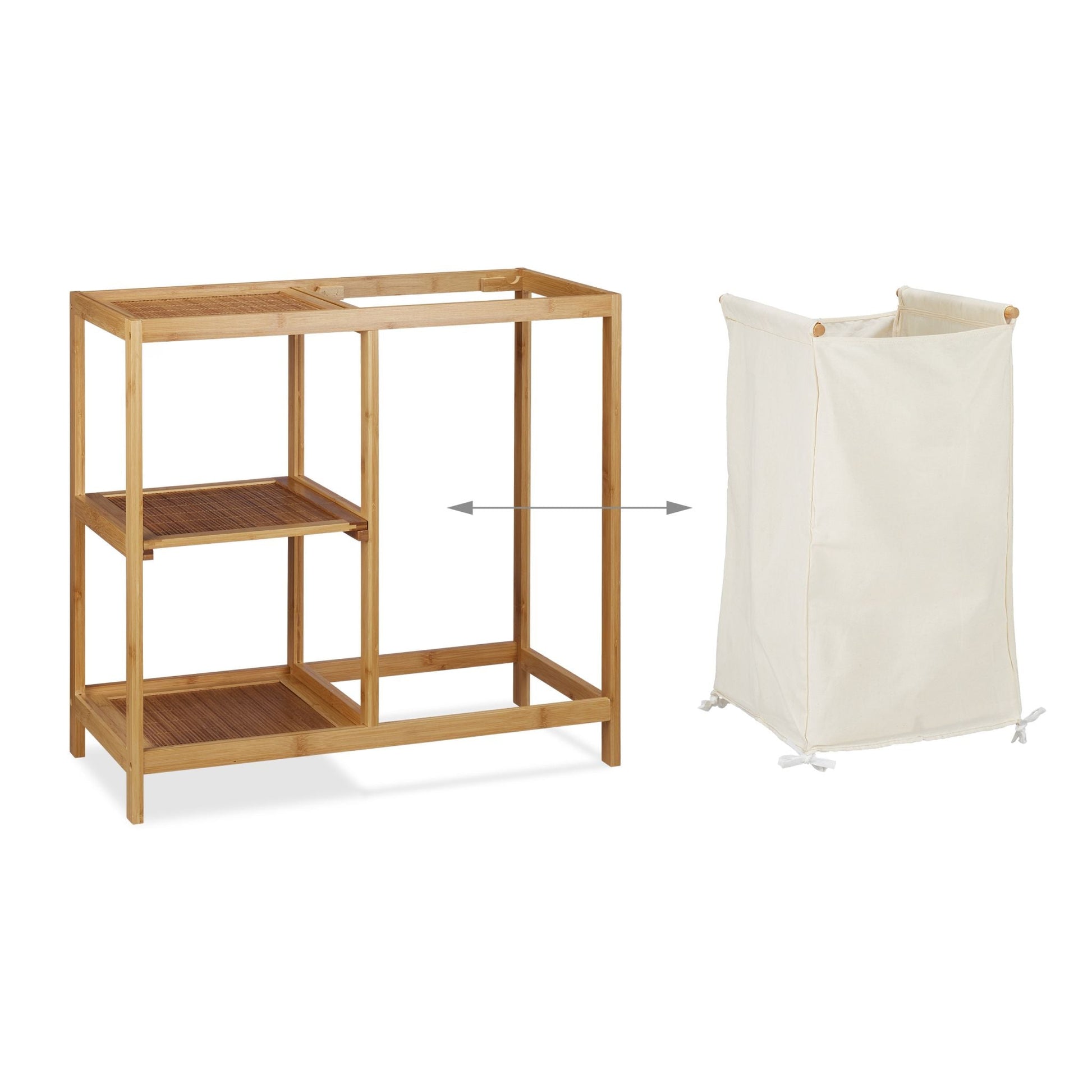Badregal mit Wäschekorb Bambus Beige-Hellbraun von Relaxdays