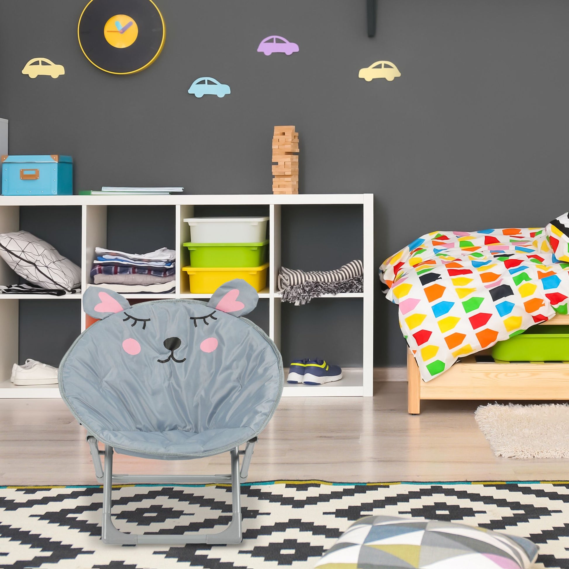 Faltbarer Moonchair für Kinder Rosa-Schwarz-Grau von Relaxdays