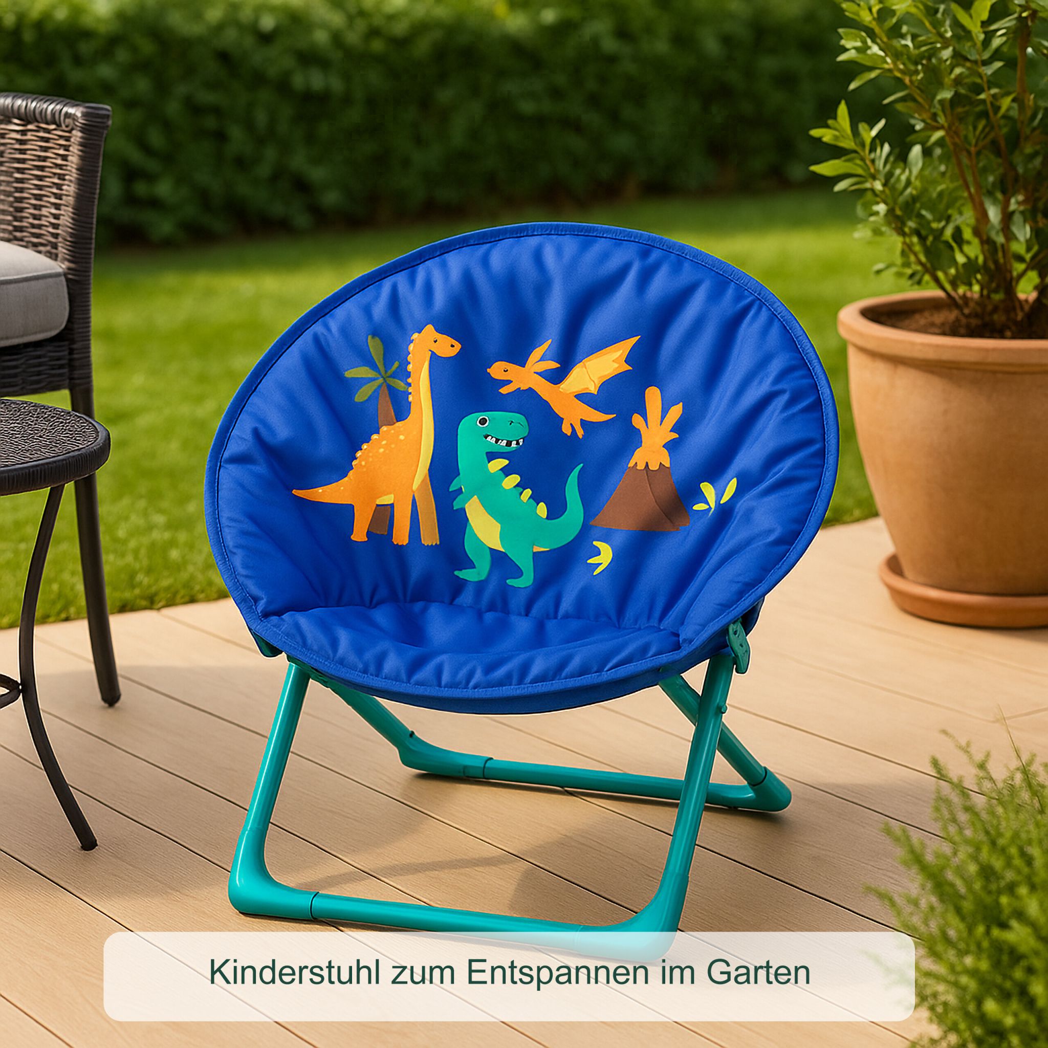 Faltbarer Moonchair für Kinder Blau-Braun-Türkis von Relaxdays