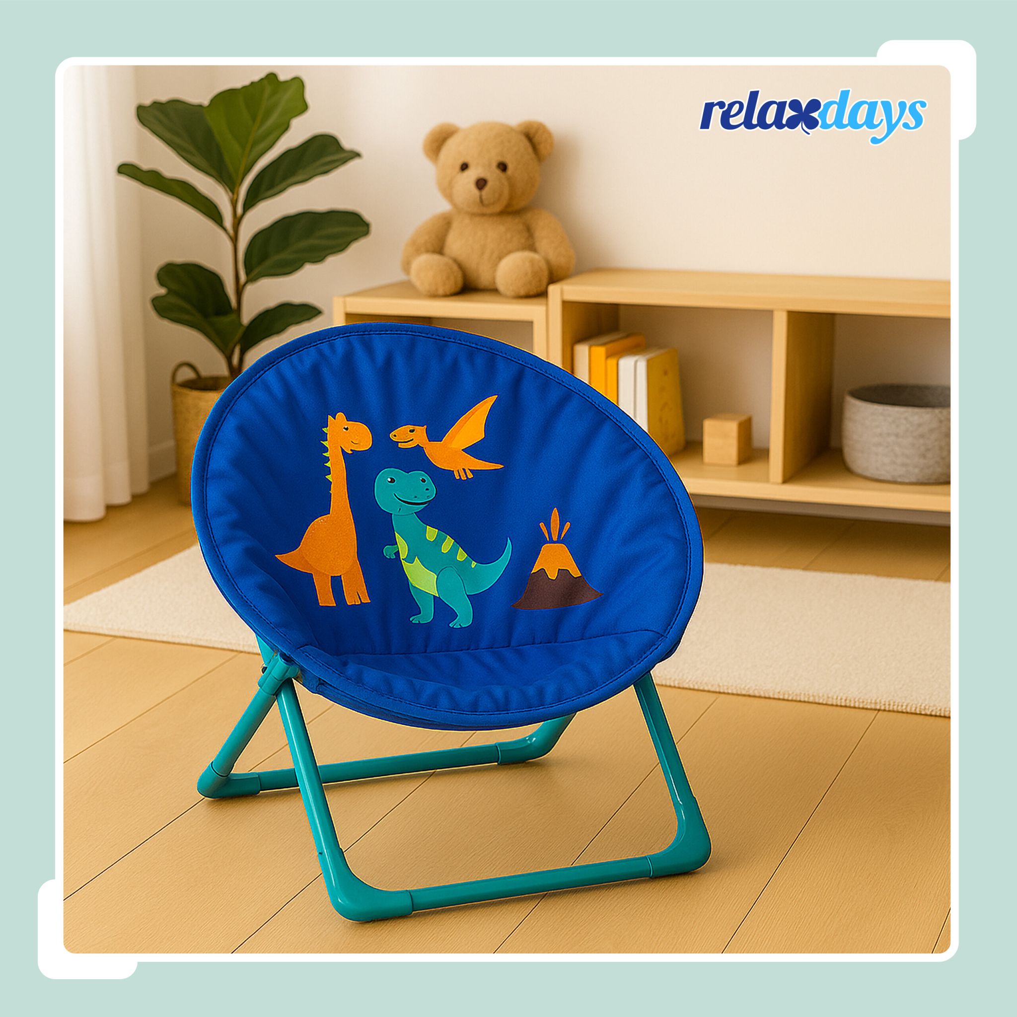 Faltbarer Moonchair für Kinder Blau-Braun-Türkis von Relaxdays