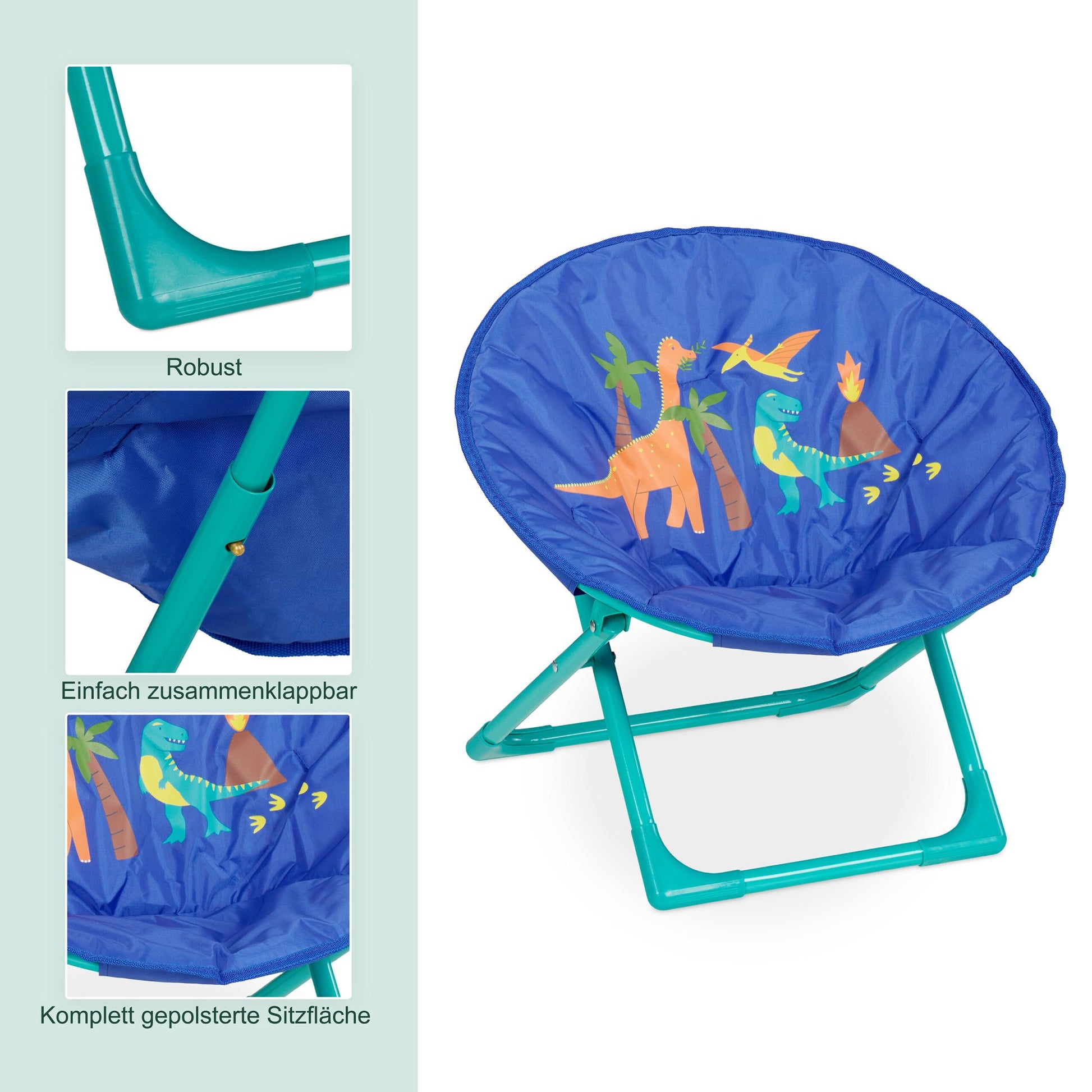 Faltbarer Moonchair für Kinder Blau-Braun-Türkis von Relaxdays